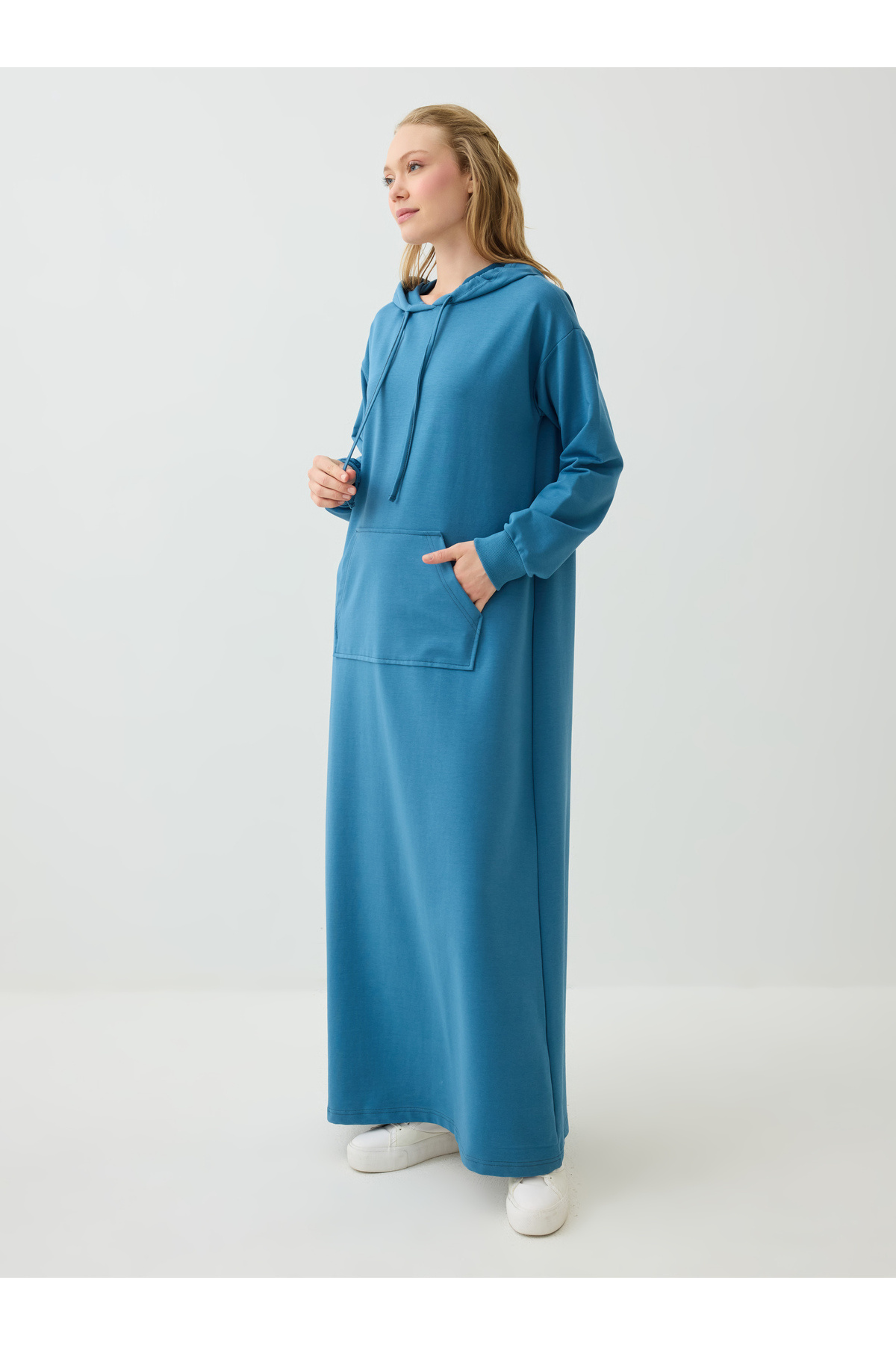 Benin Kangaroo Pocket Hooded Hijab Dress - Petrol -