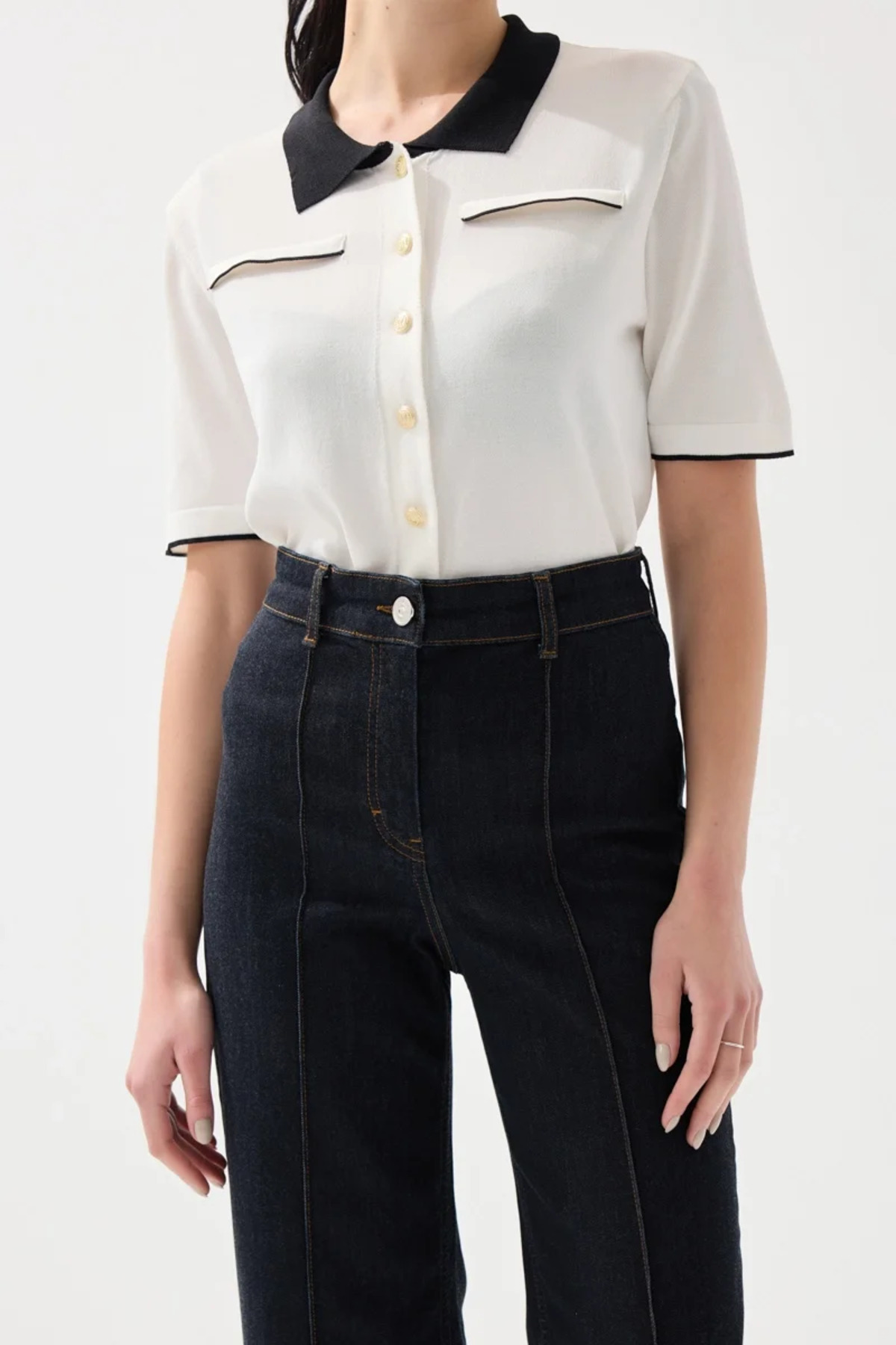 Gusto Bol Paçalı Nervür Dikişli Tensel Denim Pantolon - Lacivert görsel 4