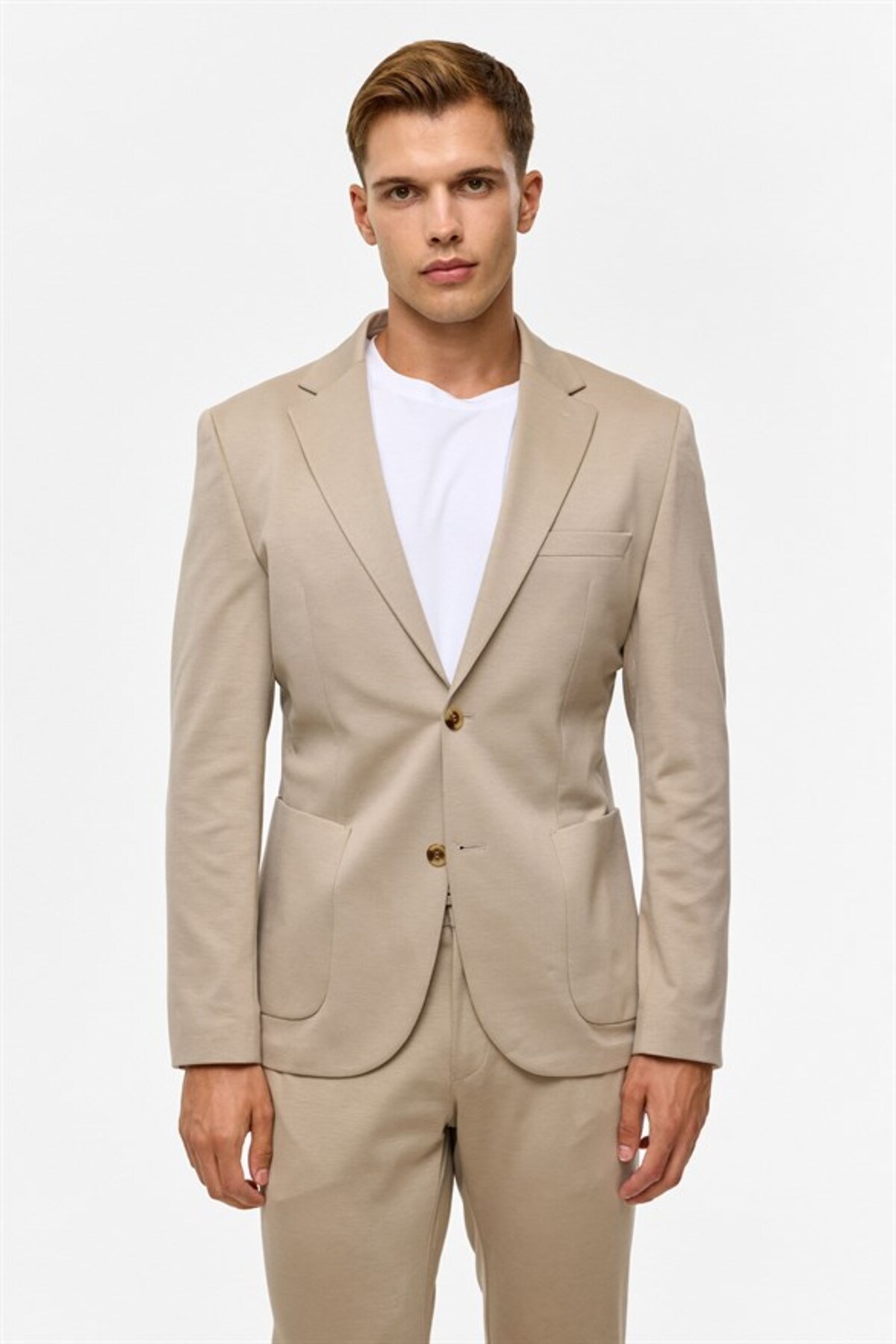SÜVARİ Bej Slim Mono Yaka Düz Torba Cep 6 Drop Takım Elbise — بژ TK1006900379