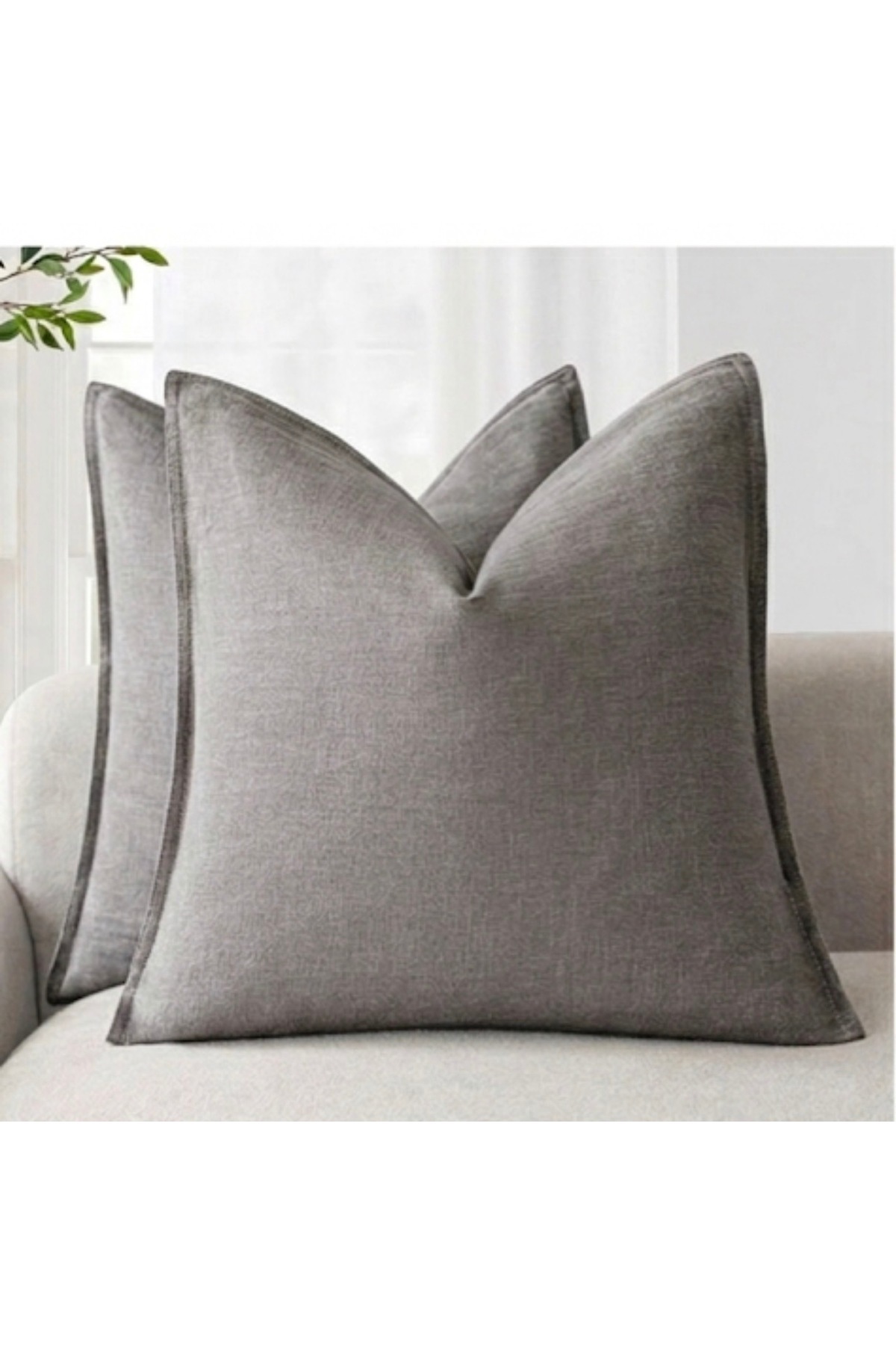 Linen Cushion Cover - Decorative Pillowcase - Linen Texture - White Light Grey Cappuccino Tile Cream Stone Beige - Square Rectangular Cover
