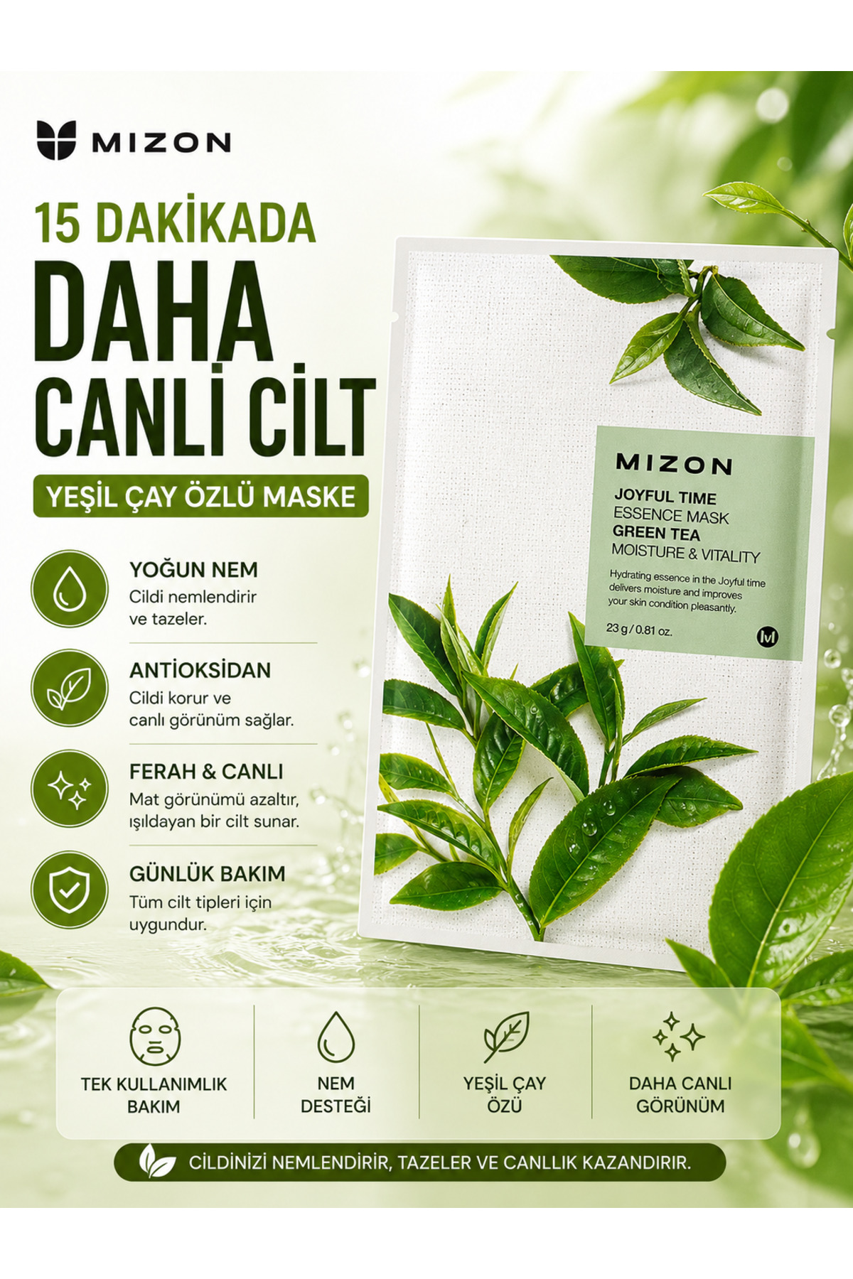 Mizon Joyful Time Essence Mask Green Tea - Yeşil Çay Maskesi