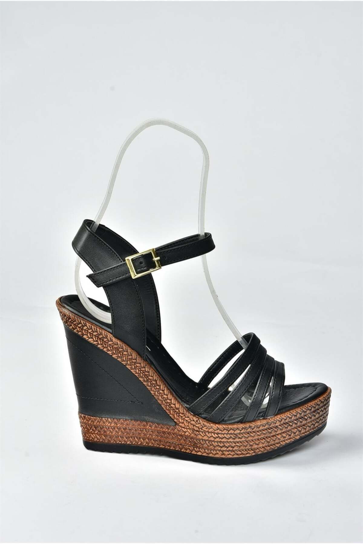 Fox Shoes Siyah Yüksek Dolgu Topuklu Kadın Ayakkabı K674071609 görsel 5