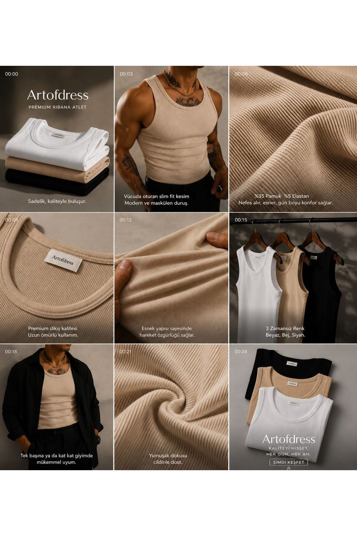 art of dress Erkek 3'lü Halter Yaka Sporcu Likralı Kaşkorse Sporcu Atlet görsel 5