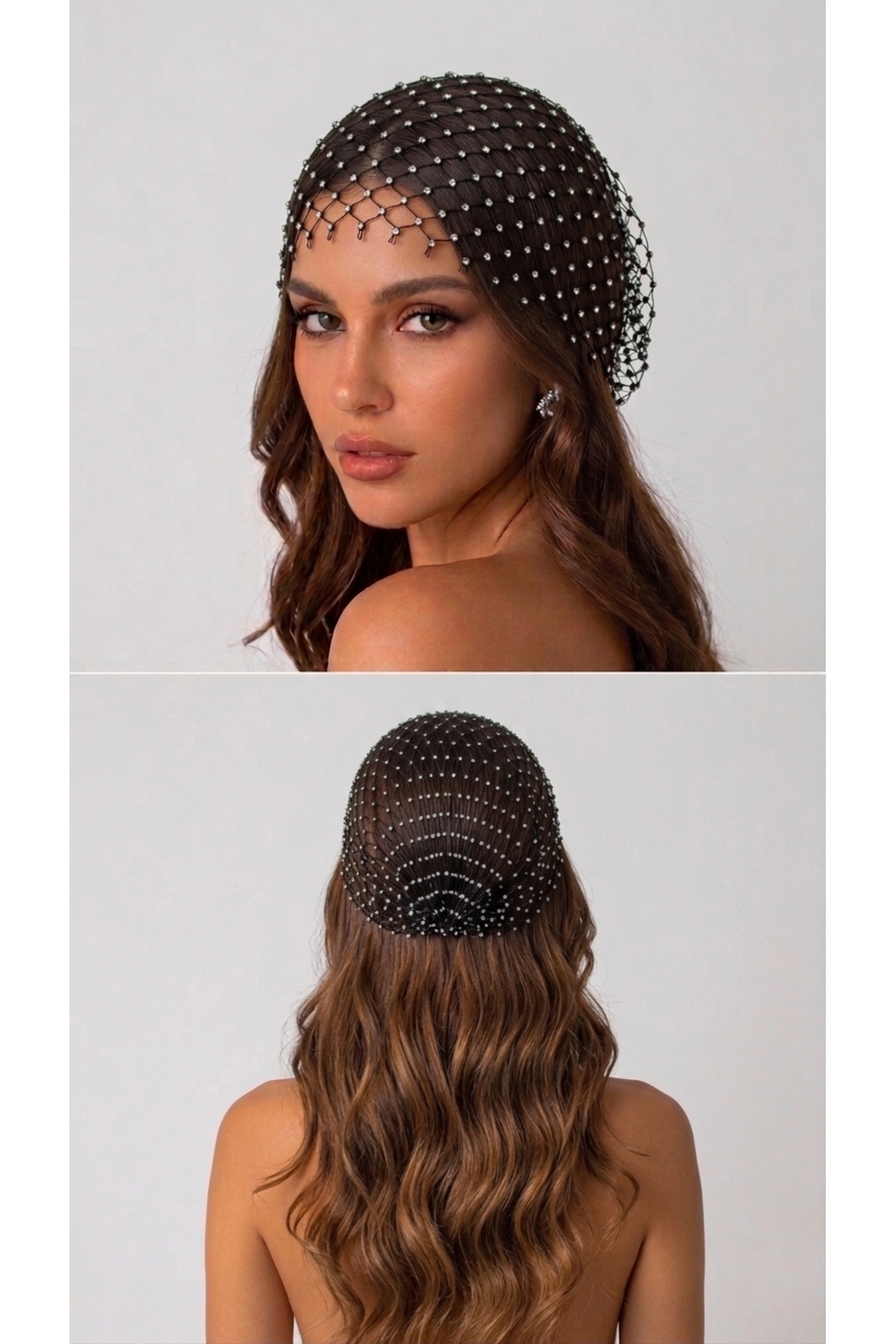 Siyah Taşlı File Bandana Saç Aksesuarı Bone
