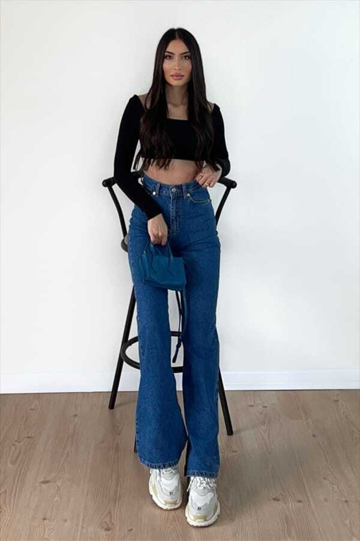 Blue Women's Loose Lycra 90's Super High Wide Leg Denim Palazzo Pants