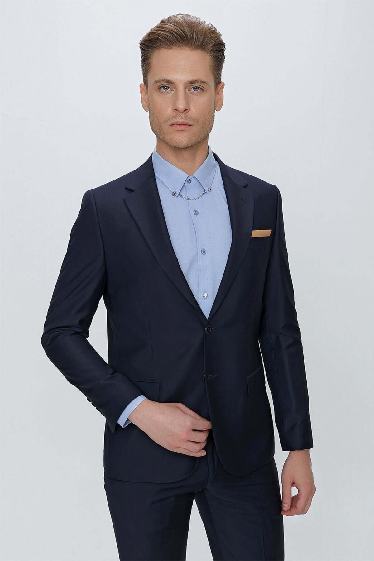 Efor Slim Fit Klasik Mono Yaka Klasik Lacivert Takım Elbise Tk 2021 görsel 7