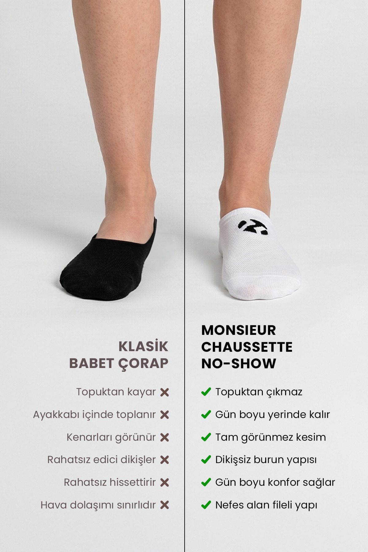 MONSIEUR CHAUSSETTE 8-PACK Ayaktan Çıkmayan ve Ayakta Gözükmeyen Organik Pamuk Unisex Çorap görsel 6