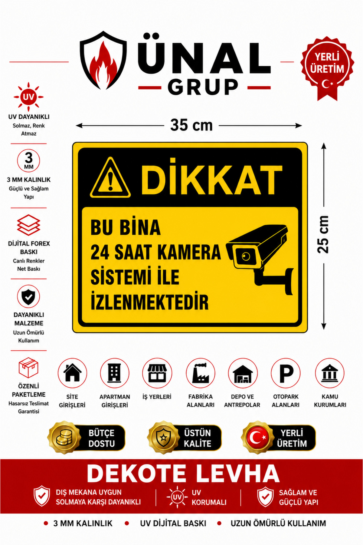 24 Hour Camera Monitored Warning Sign Door Wall Warning Sign PVC Workplace Warehouse