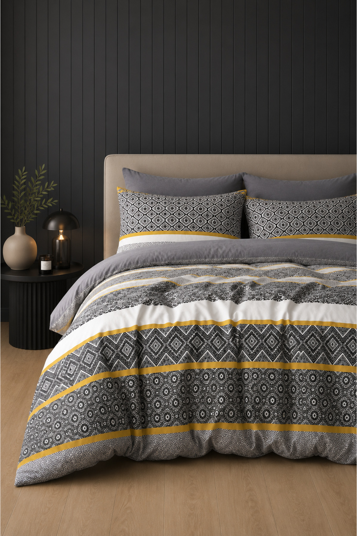 Double Fitted Cotton Duvet Cover Set | Full Set Yellow Detail