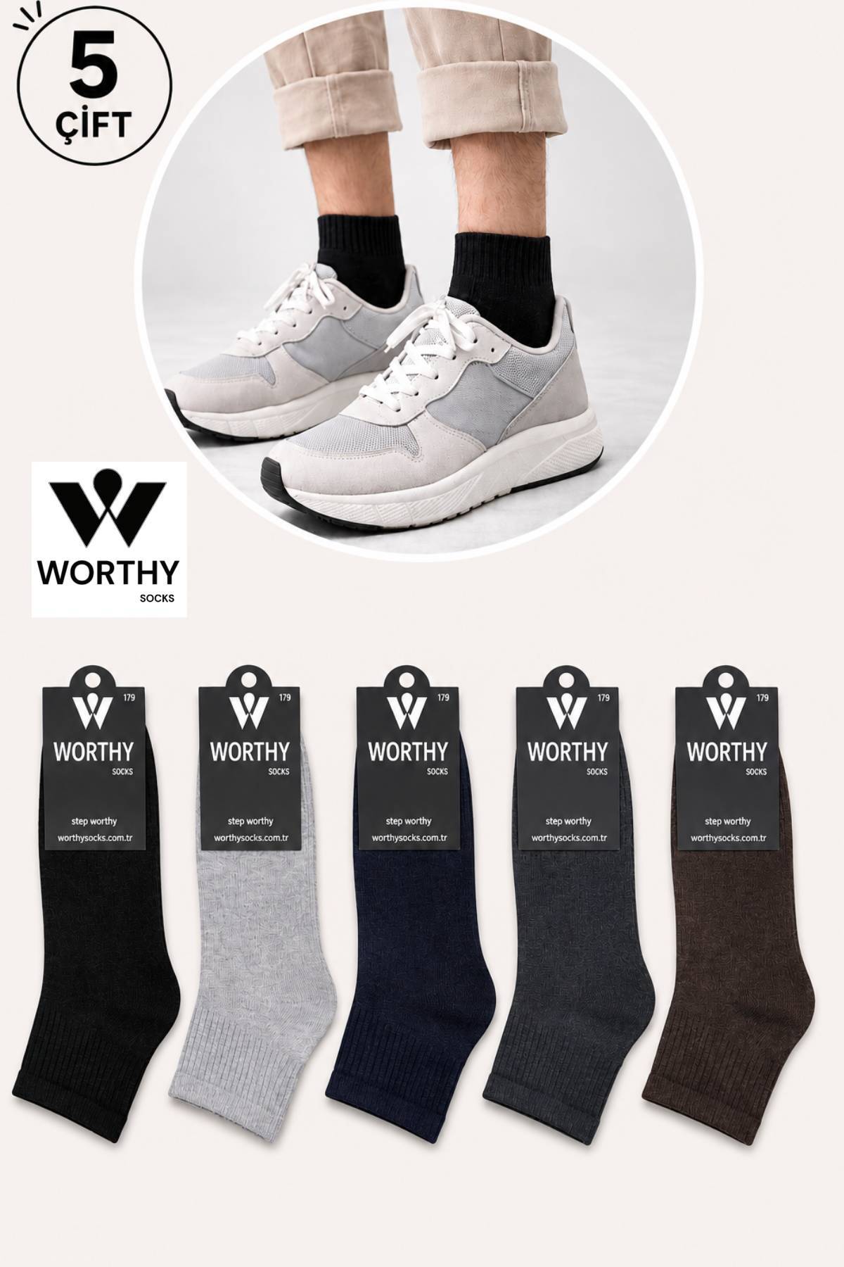 WORTHY SOCKS 5'li Erkek Pamuklu Patik Bilek Çorap