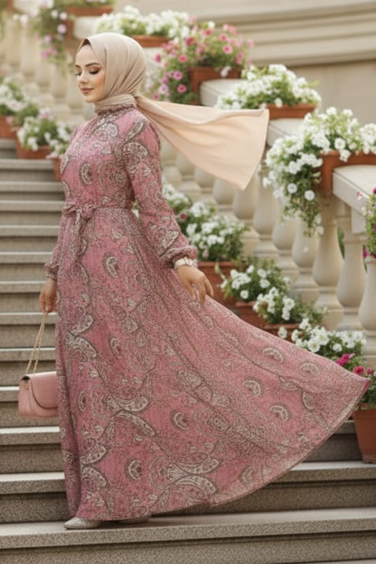 1_org_zoom پیراهن زنانه حجاب Neva Style طرح دار گل 279081S اورجینال - تصویر 1