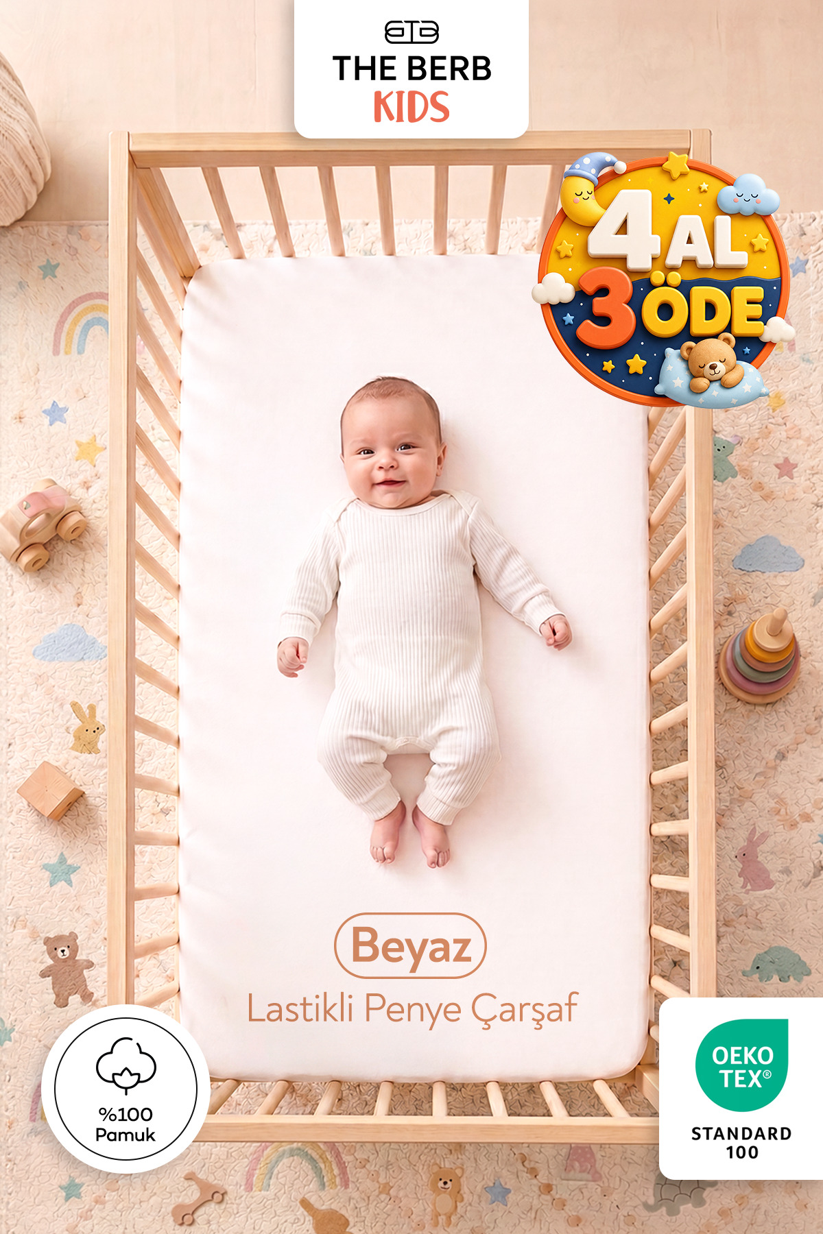 100% Cotton Combed Rubber Baby Bed Sheet | Park Bed , Crib, Mother's Side | 60x110, 60x120, 70x110, 70x120, 70x130, 80x130, 70x140