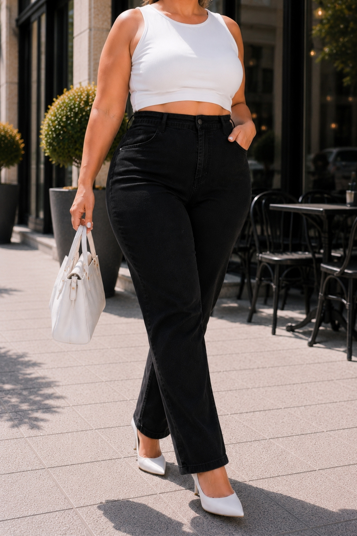 CEDY DENIM - Kadın Büyük Beden Boru Paça Yüksek Bel Regular Fit Likralı Pantolon C626-Siyah görsel 5