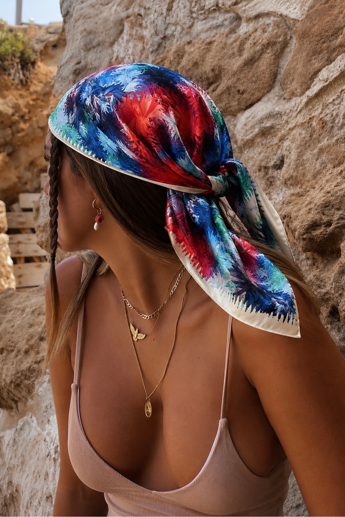 Women's Patterned Bandana Scarf 50x50cm