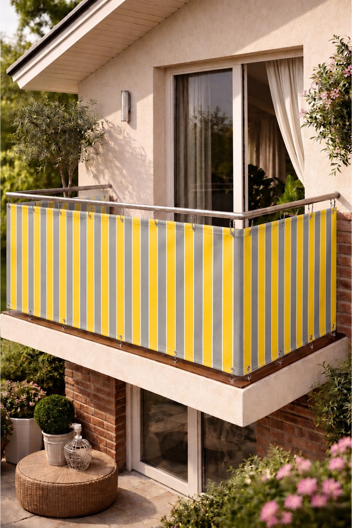 YELLOW GRAY Balustrade curtain All sizes with LENGTH X WIDTH Metal Ring