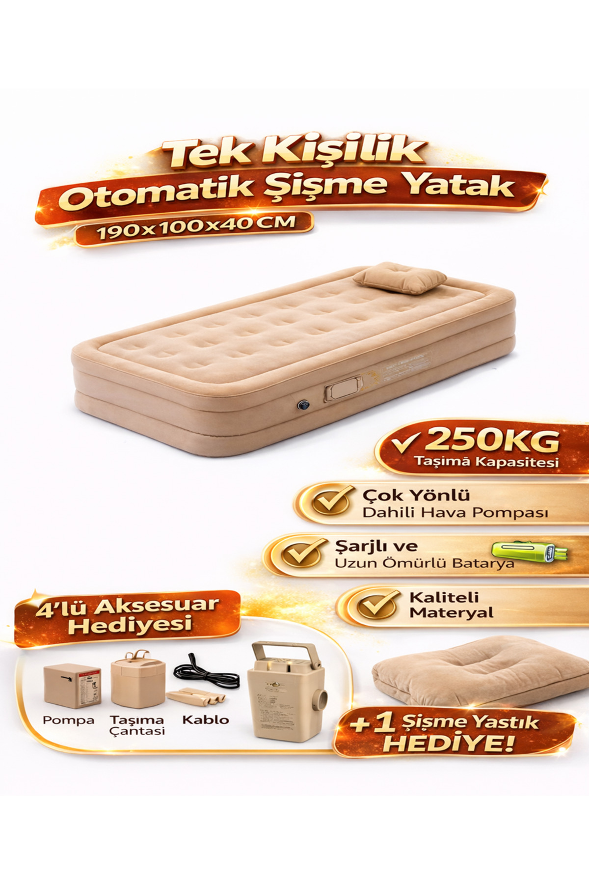 TK-1 Self Inflating SINGLE Inflatable Mattress Air Pump Folding Air Mattress Set
