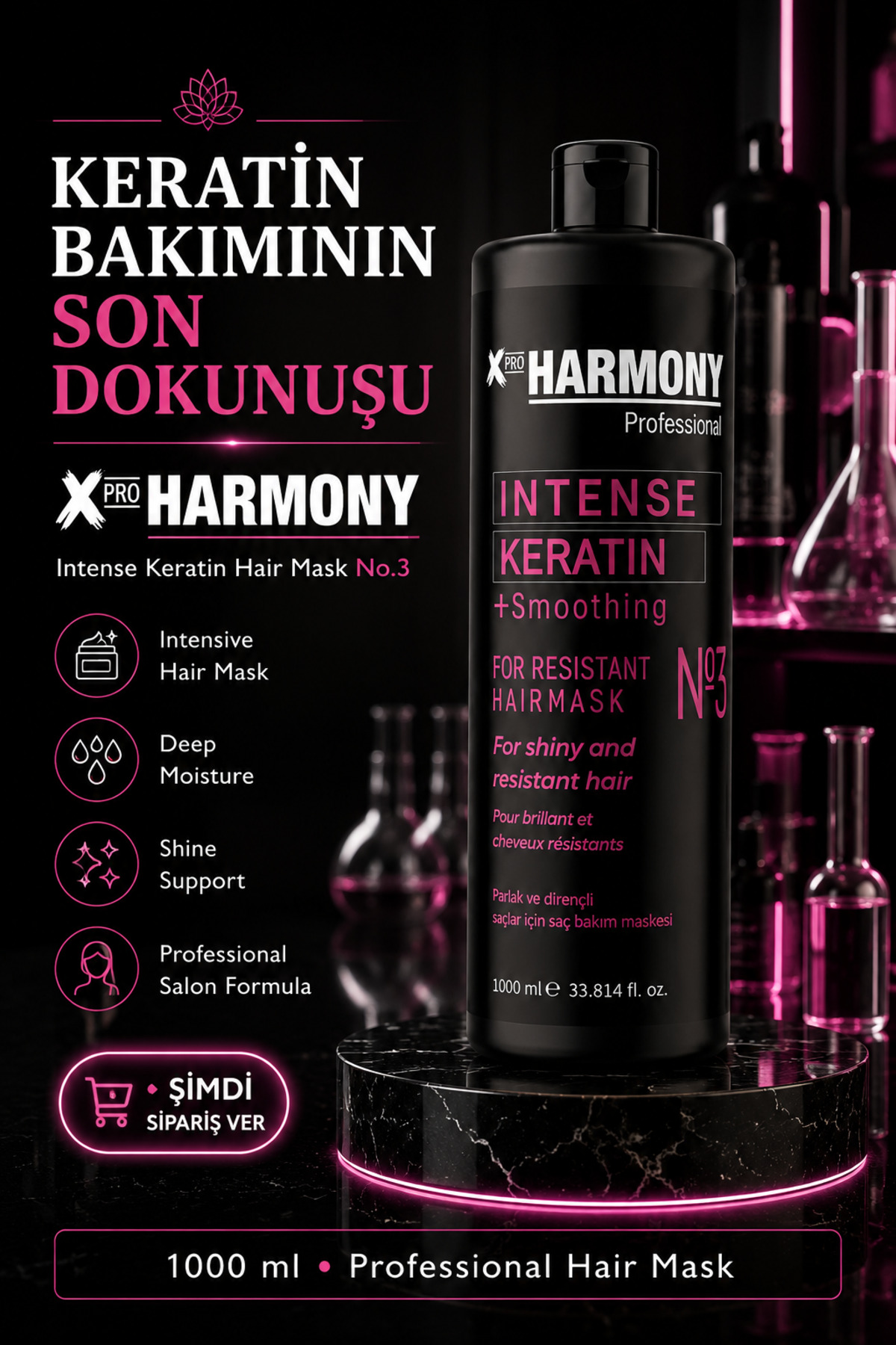 X Pro Harmony İntense Keratin No 3 Smoothing Hair Mask Maske 1000ml — XPH-8682887911345