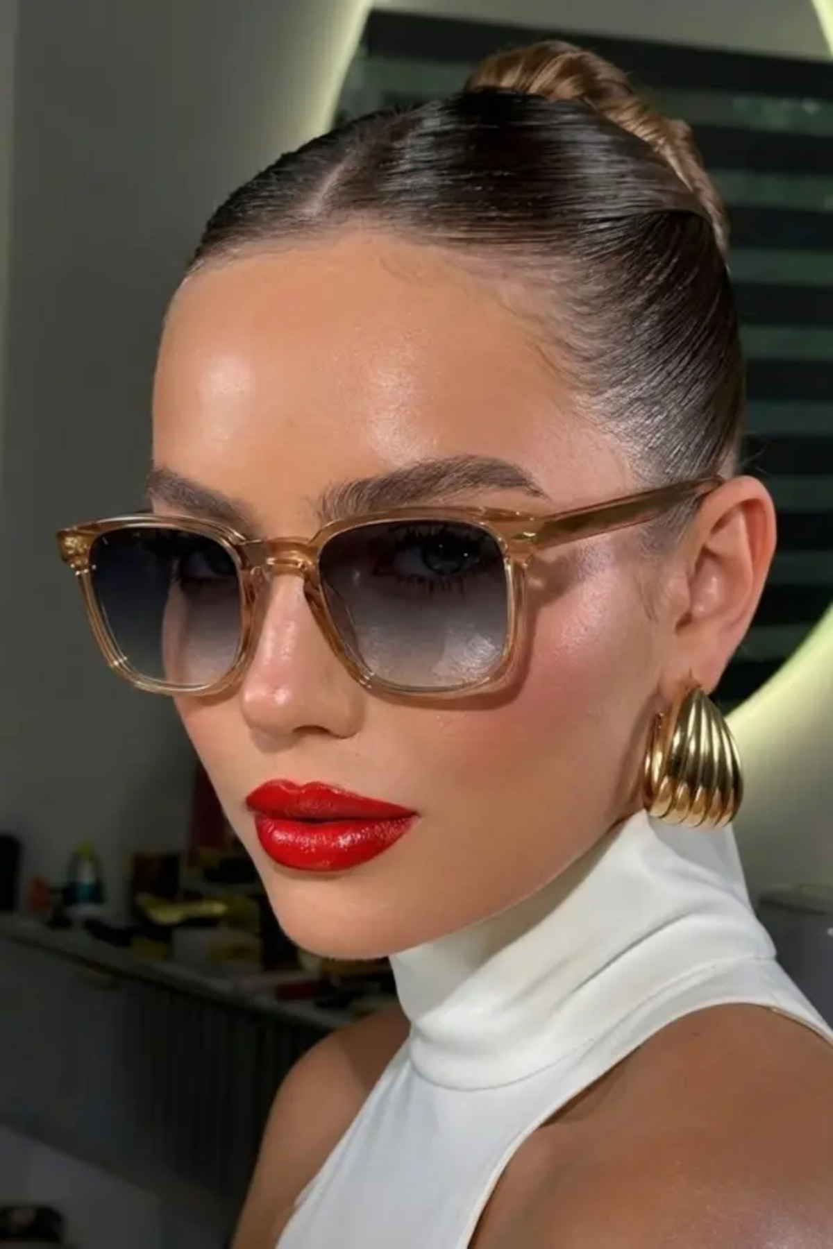 Chunky Frame Unisex Nude Vintage Kare Güneş Gözlüğü