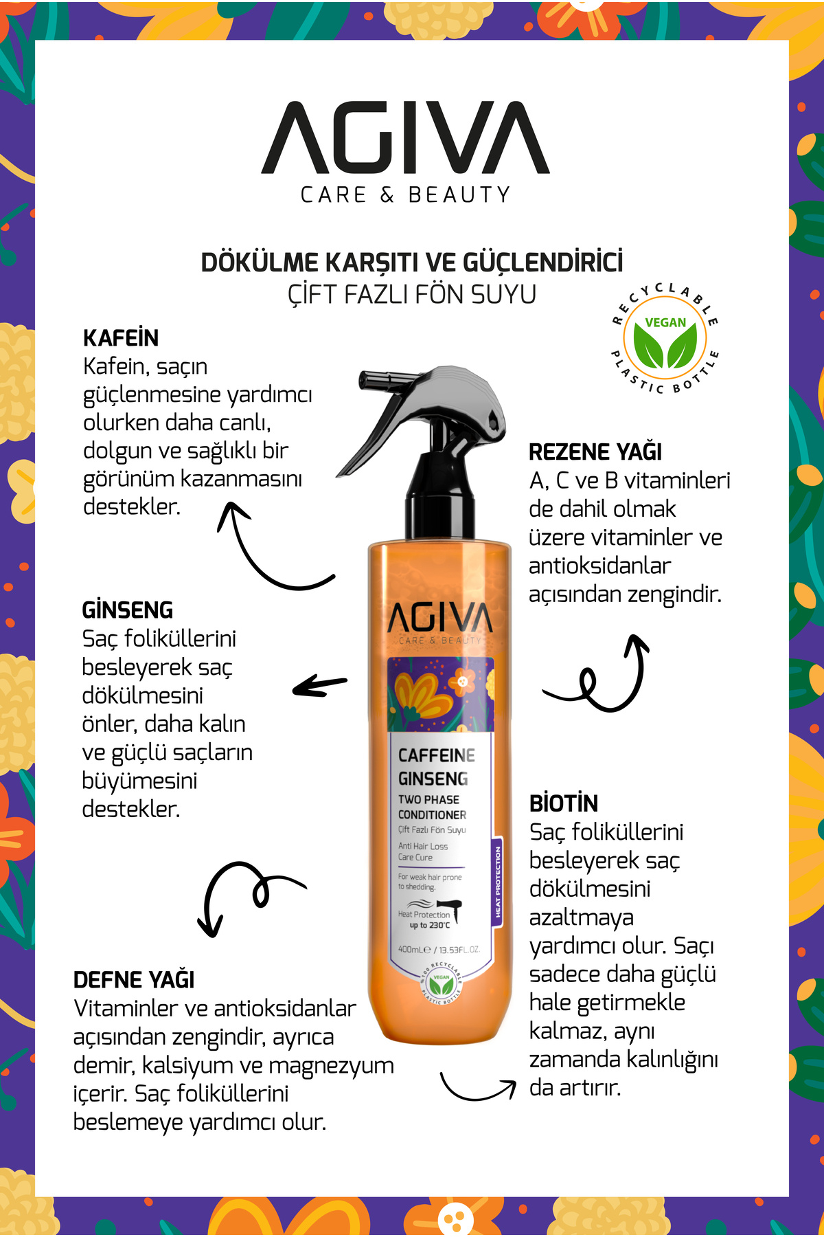 Caffeine Ginseng Dökülme Karşıtı ve Isı Koruyucu Çift Fazlı Fön Suyu - 400 ml - Vegan — 20053.2 — تصویر 8 از 8