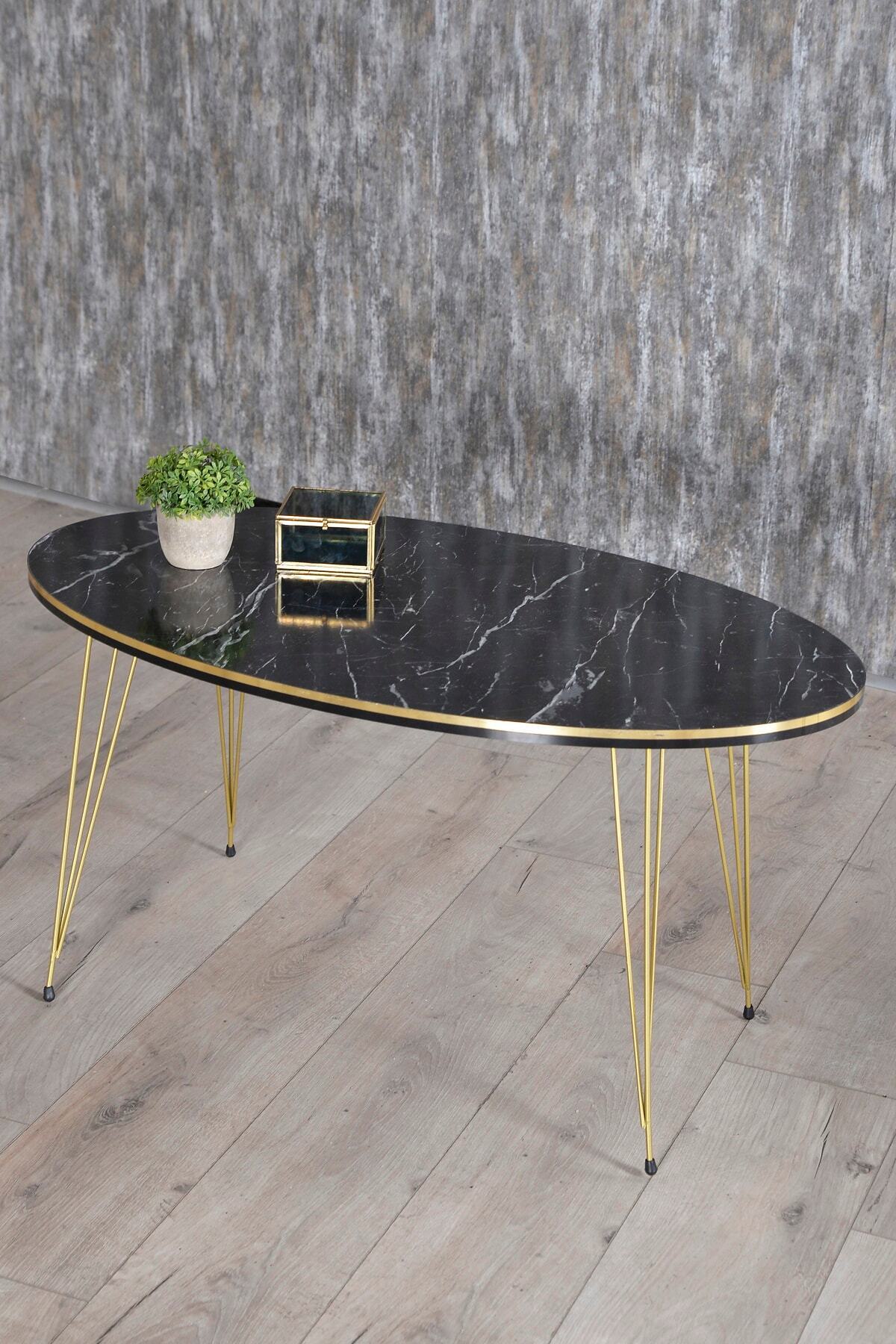 Goldfalez Gold Tel Oval Orta Sehpa Siyah