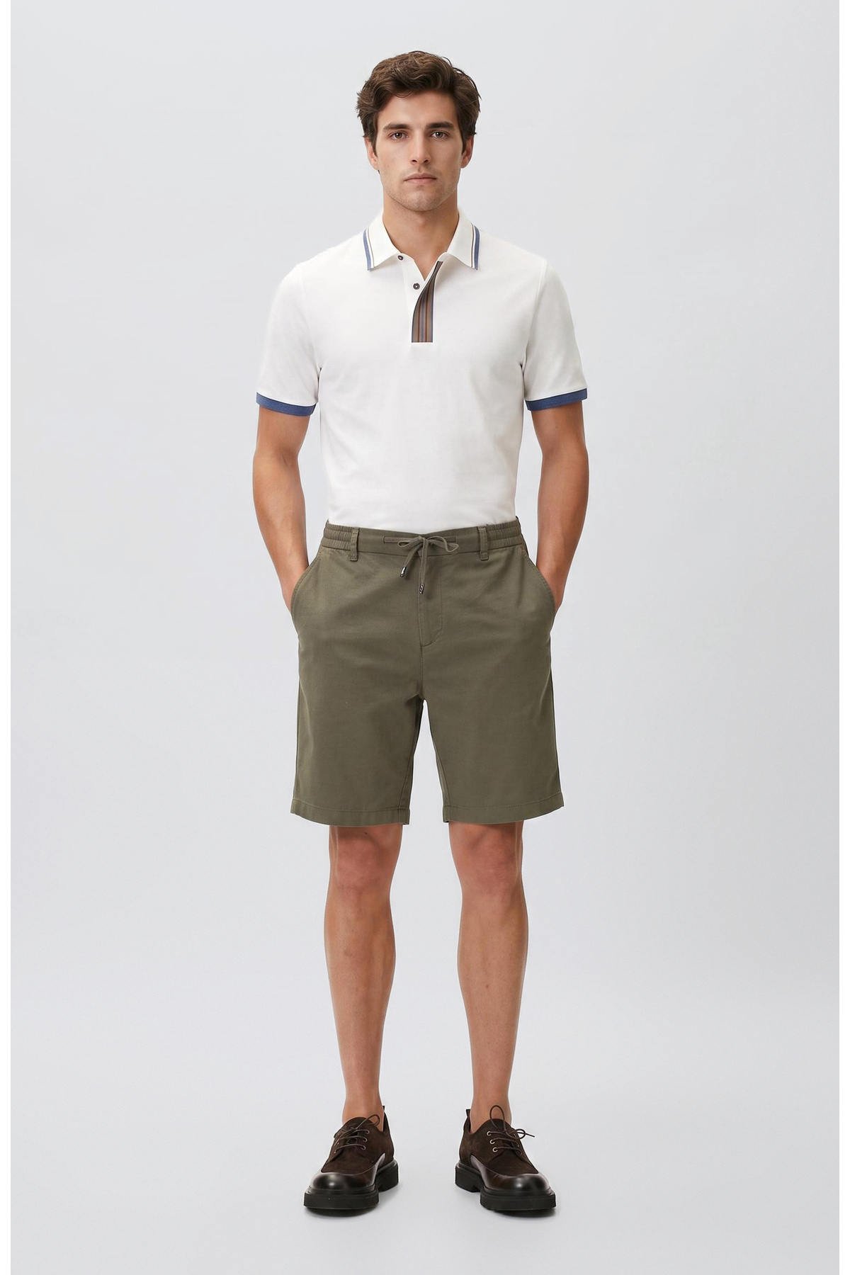 Network Slim Fit Haki Keten Karışımlı Dokuma Şort