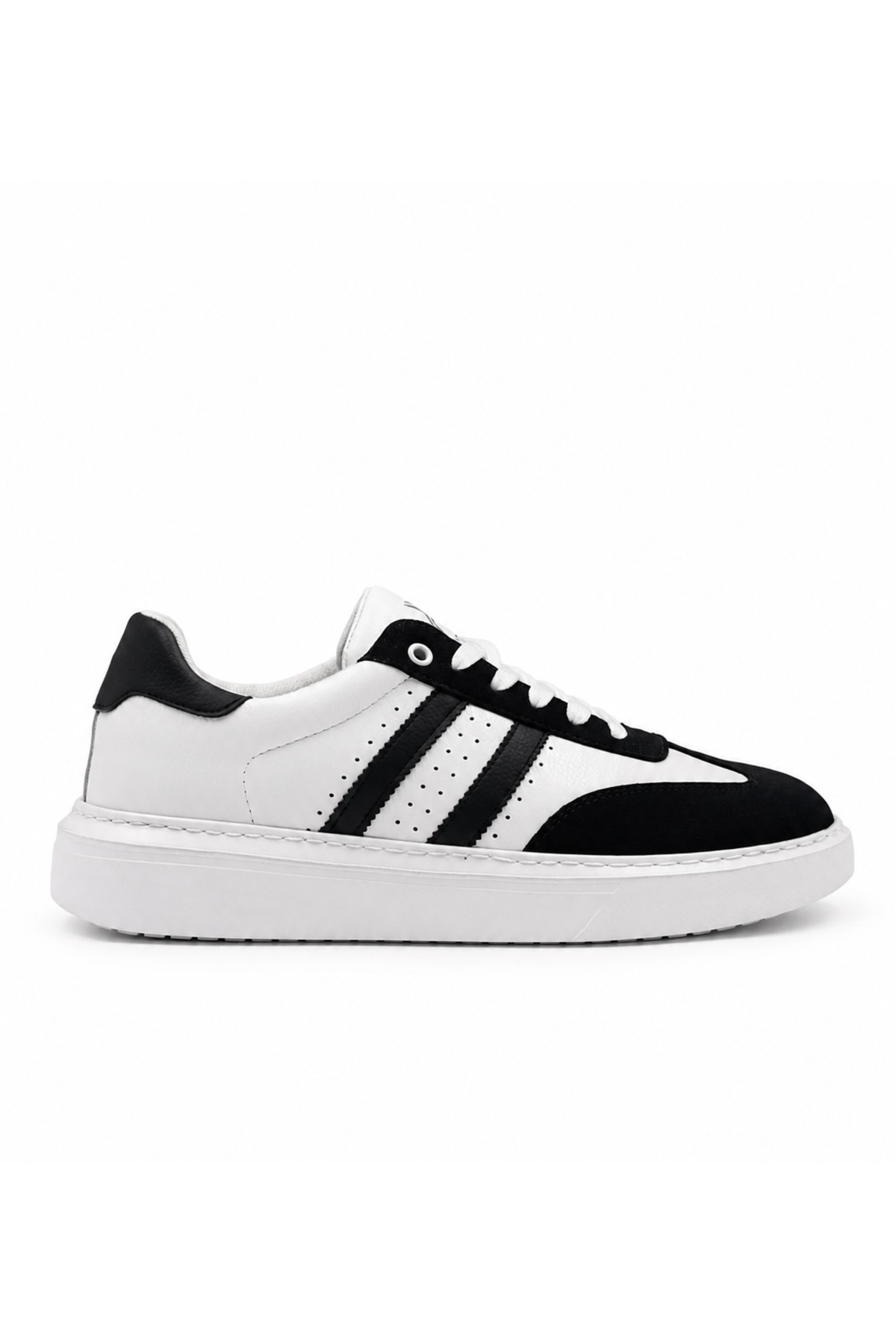 TROVIX Premium Siyah-Beyaz Erkek Sneaker, Suni Deri & Süet, Beyaz EVA Taban