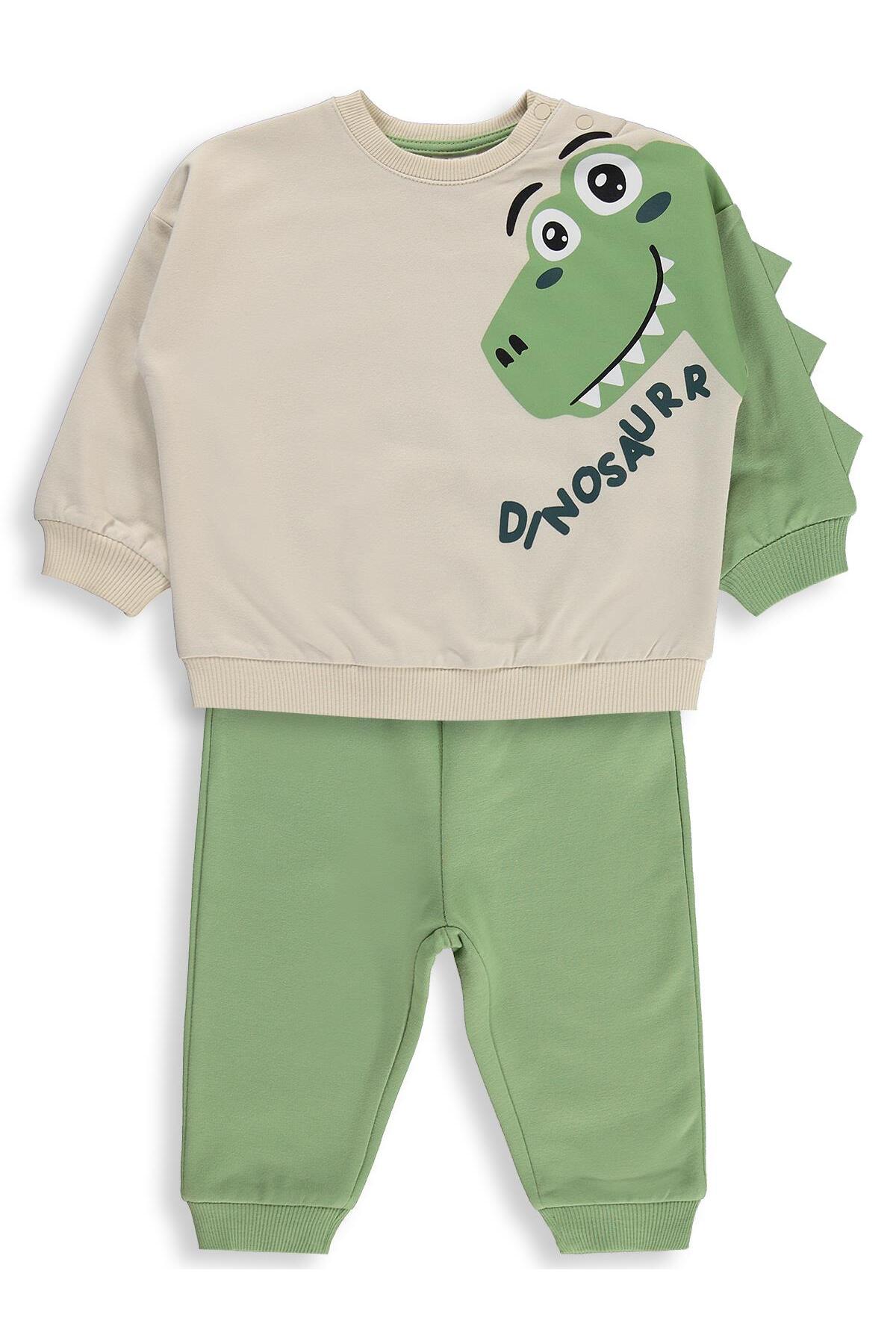 Civil Baby Dinozor Baskılı 6-18 Ay Takım - Bej