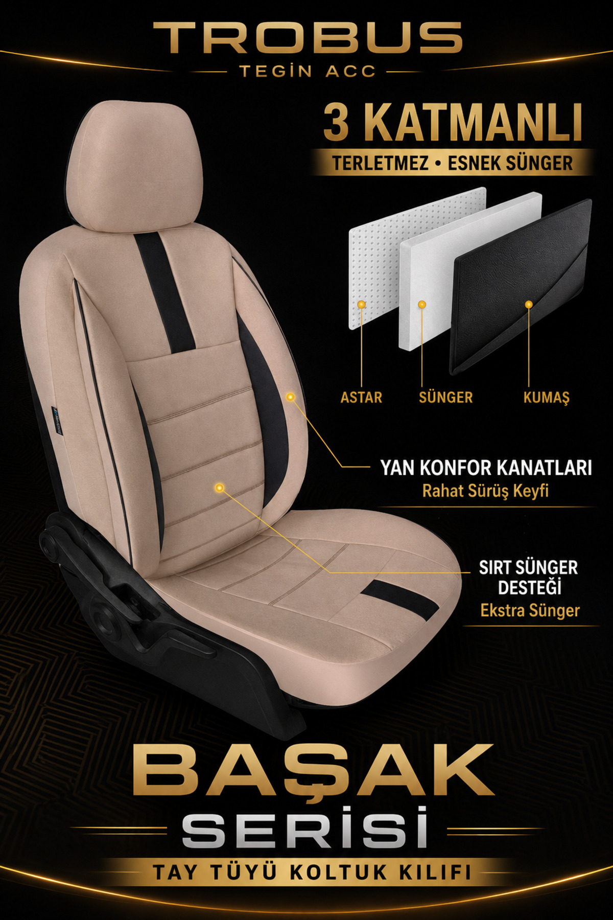 Opel Astra F 1991-1998 – Ticari Araç 2+1 Uyumlu Vira GrindSport Koltuk Kılıfı – Bej, Kolay Montaj — alternatif görsel
