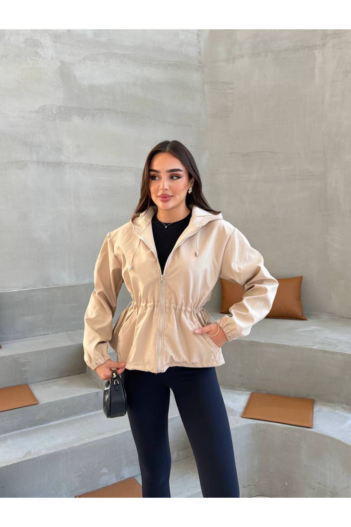 İLKCET MODA Oversize Bel Detay Tarz Yağmurluk görsel 4
