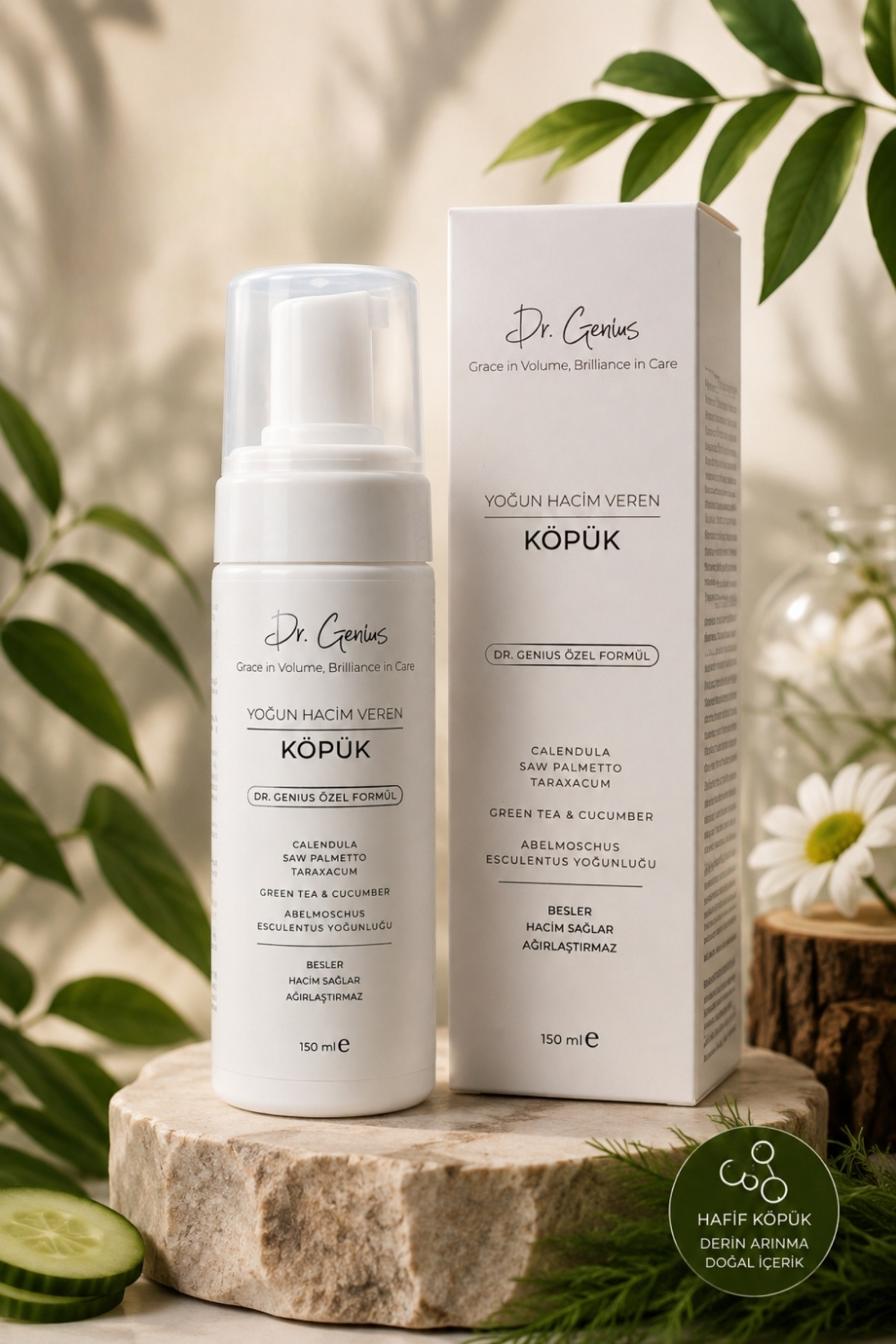 Saw Palmetto, Calendula & Yeşil Çay Özlü Yoğun Hacim Veren Saç Köpüğü - 150ml — sk-150 — تصویر 2 از 2