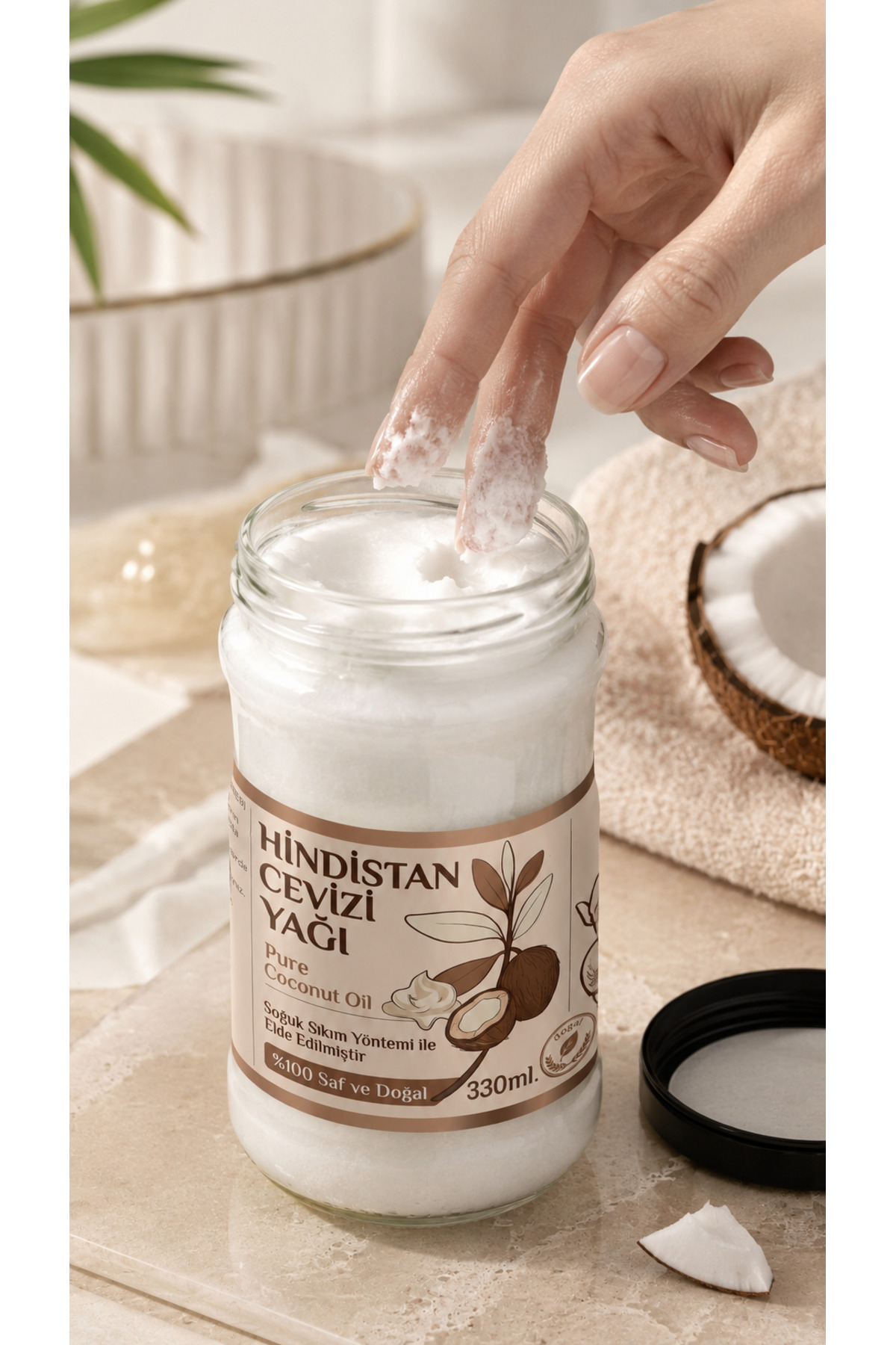 330 ml Saf Hindistan Cevizi Yağı / Soğuk Sıkım / %100 Saf Ve Doğal / Coconut Oil — 50ml-hindistan-cv-yag — تصویر 3 از 8
