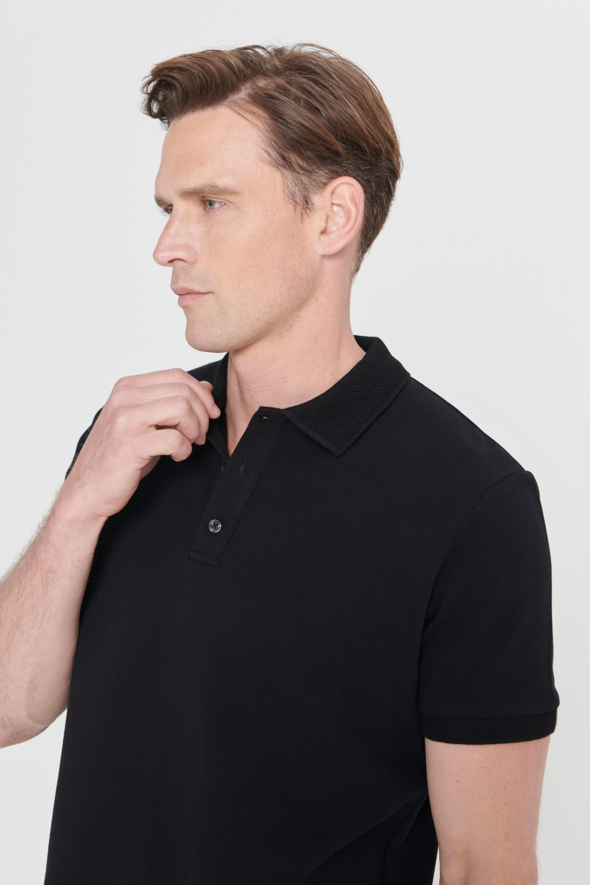 ALTINYILDIZ CLASSICS Erkek Siyah %100 Pamuk Kıvrılmaz Pike Polo Yaka Slim Fit Dar Kesim Tişört görsel 8