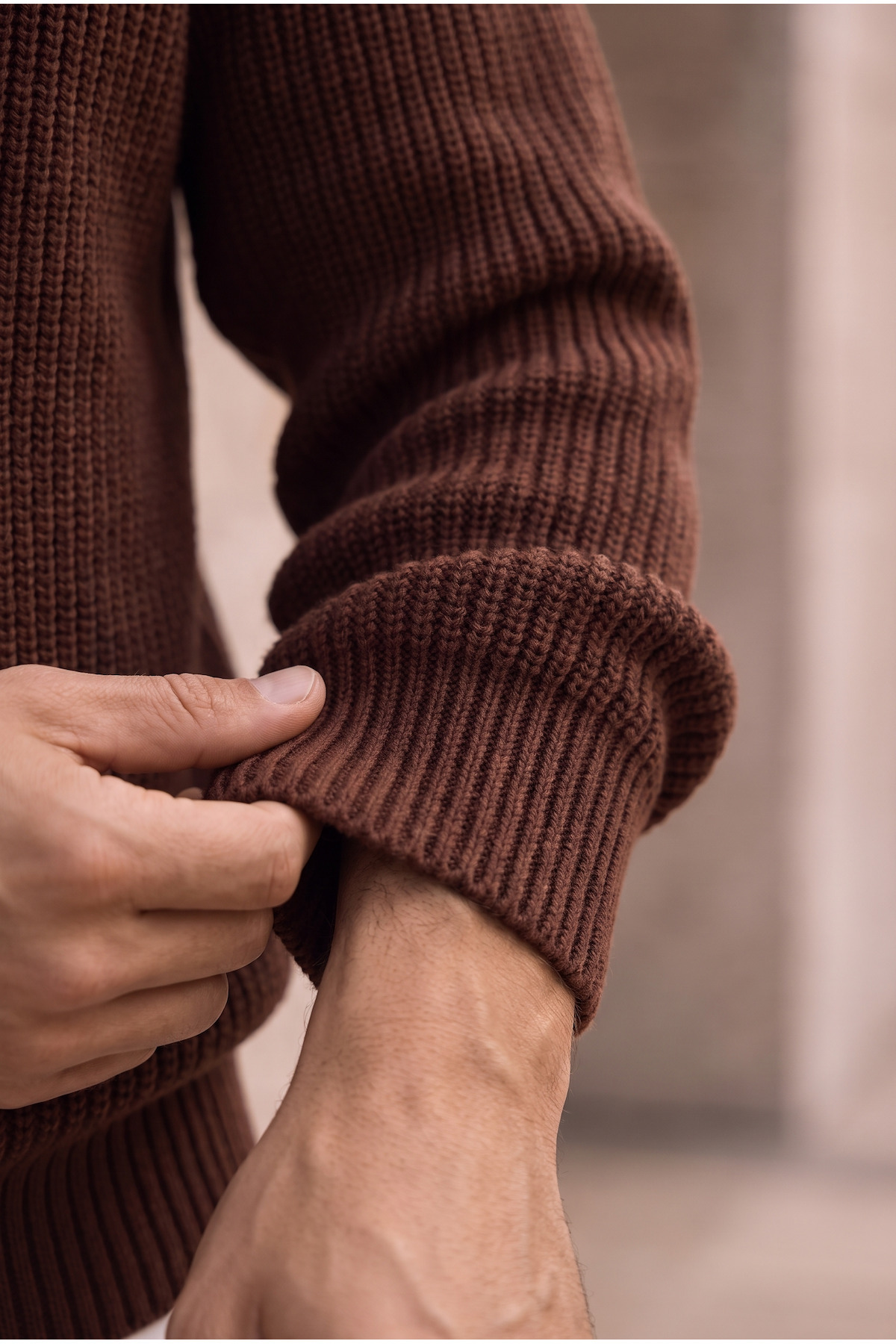 Woody Oversize Selanik Örme Fermuarlı Erkek Hırka- Kahve — قهوه‌ای DH10010 — تصویر 6 از 8