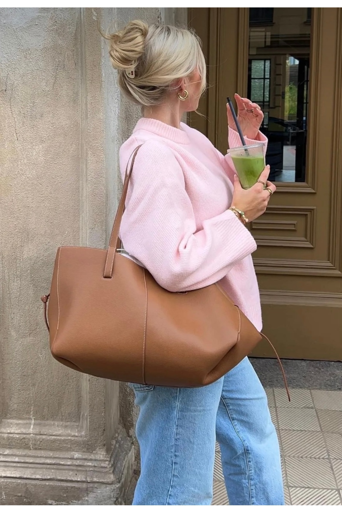 Gülce moda Pembe Bisiklet Yaka Oversize Triko Kadın Kazak görsel 3