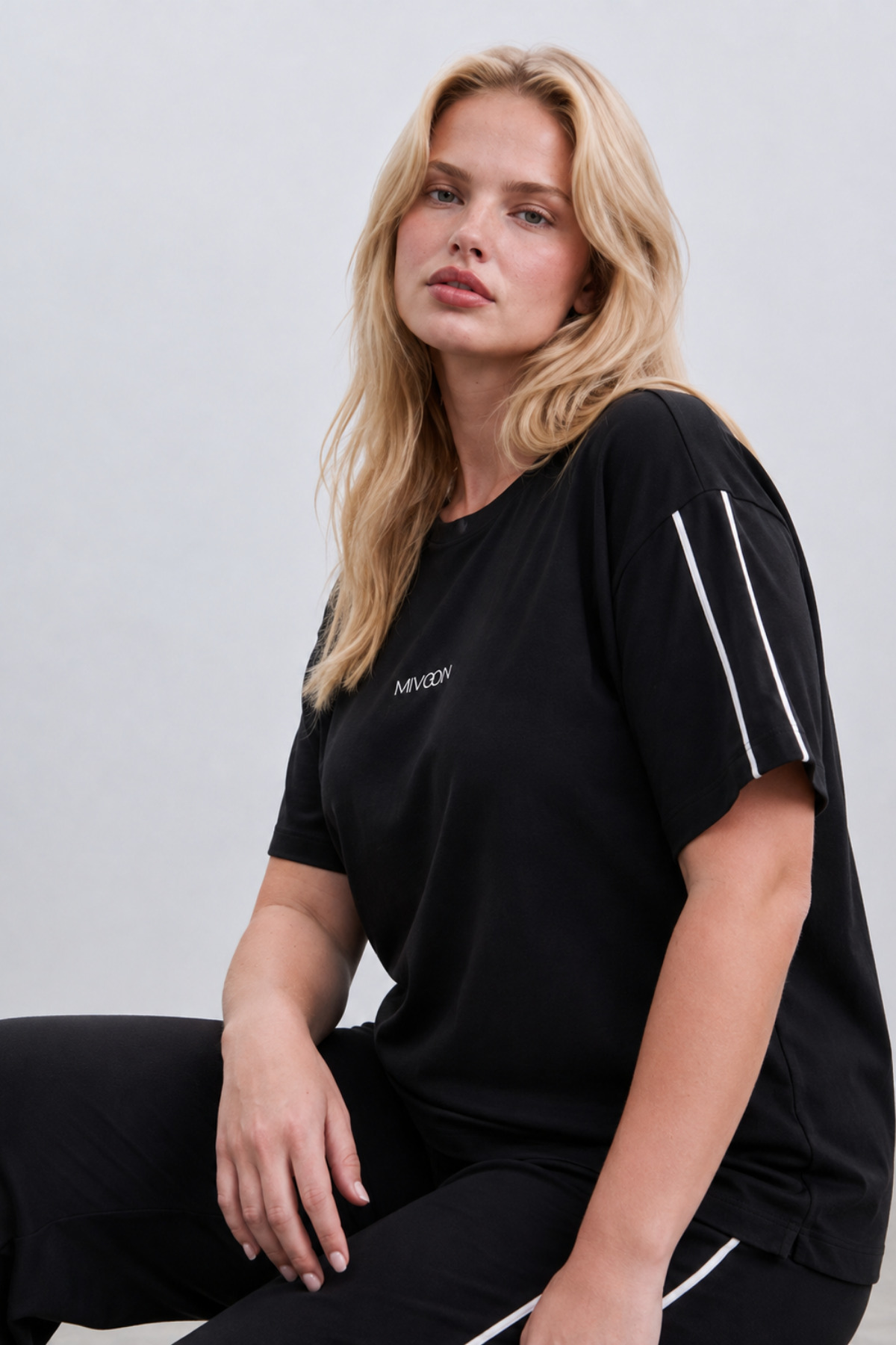 Mivoon Oşho Modal Kumaş Kısa Kollu Çift Biye Detaylı Alt Üst Takım 2XL-6XL görsel 2