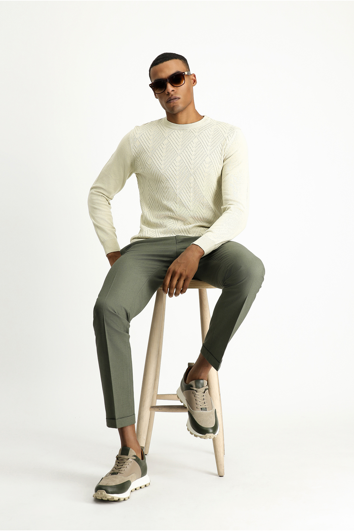 Kiğılı Bisiklet Yaka Slim Fit Desenli Pamuklu Triko Kazak