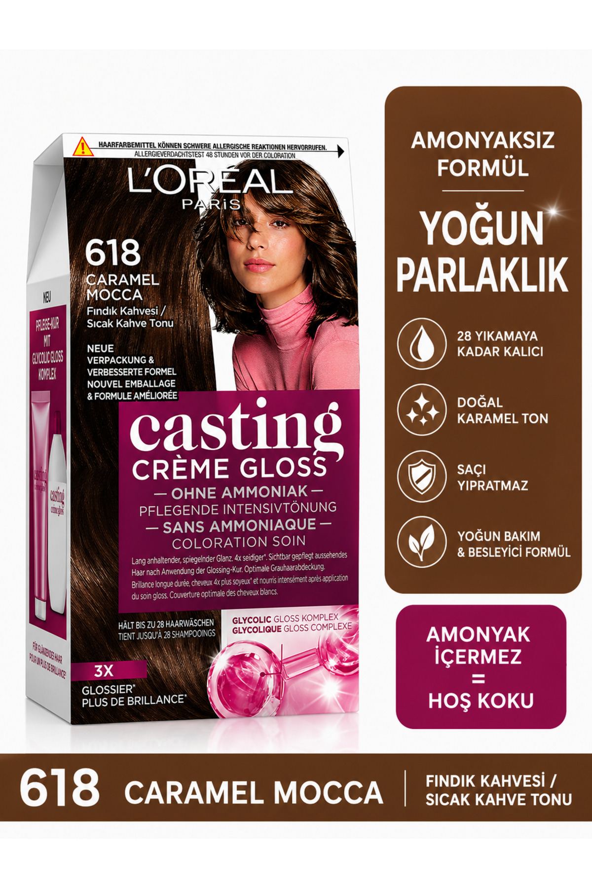 رنگ موی Casting Crème Gloss - 618 کارامل موکا (کارامل قهوه‌ای / تن قهوه‌ای گرم)