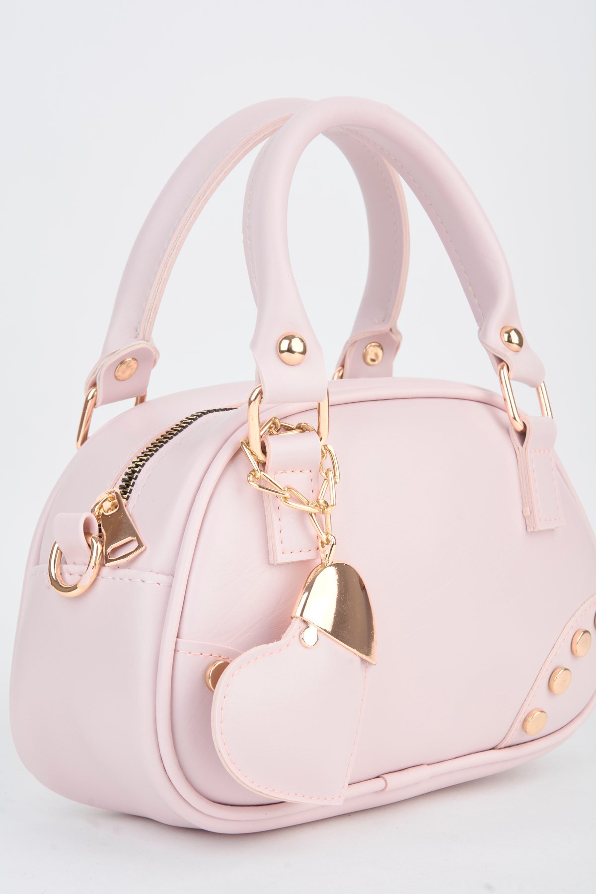 Women's LAL Powder Heart Charm Detailed Adjustable Strap Zipper Closure Hand Sleeve And Shoulder Bag