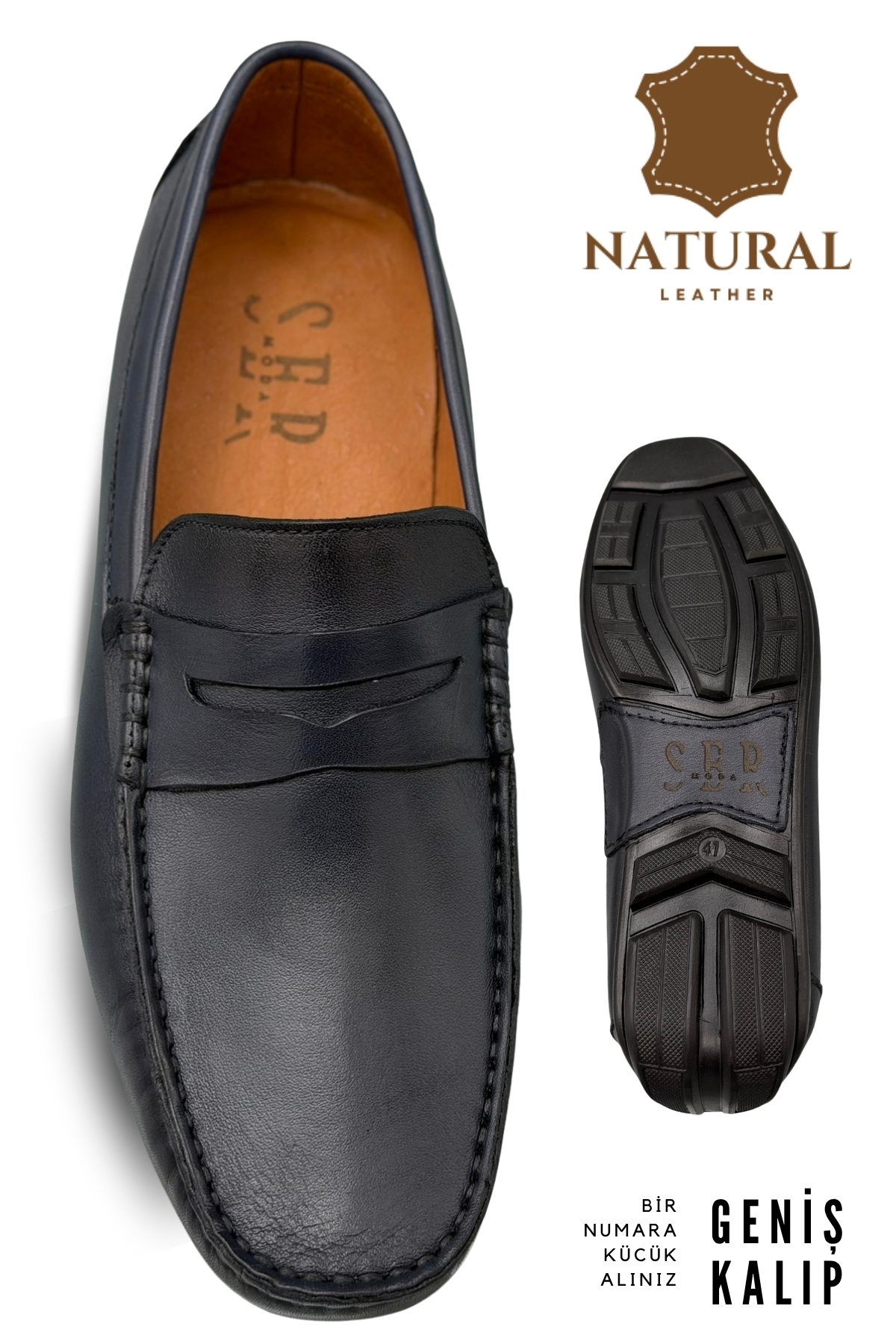 sermoda Erkek Loafer - Hakiki Deri Rok Loafer Erkek Ayakkabı Lacivert görsel 6