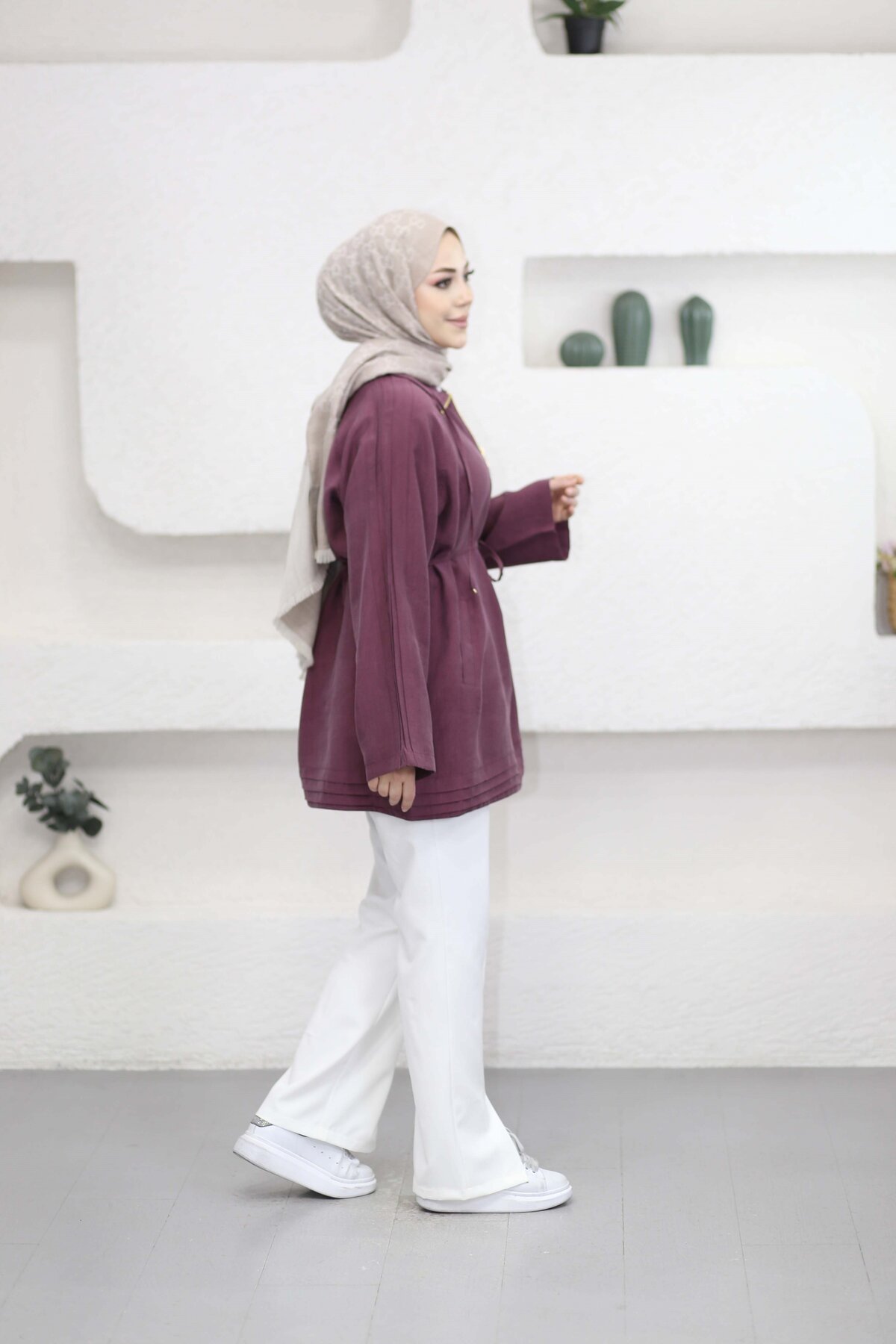 Suede Style 6451 - Rahat Fermuarlı Cepli Bel Büzgü Detaylı Uzun Tunik görsel 3
