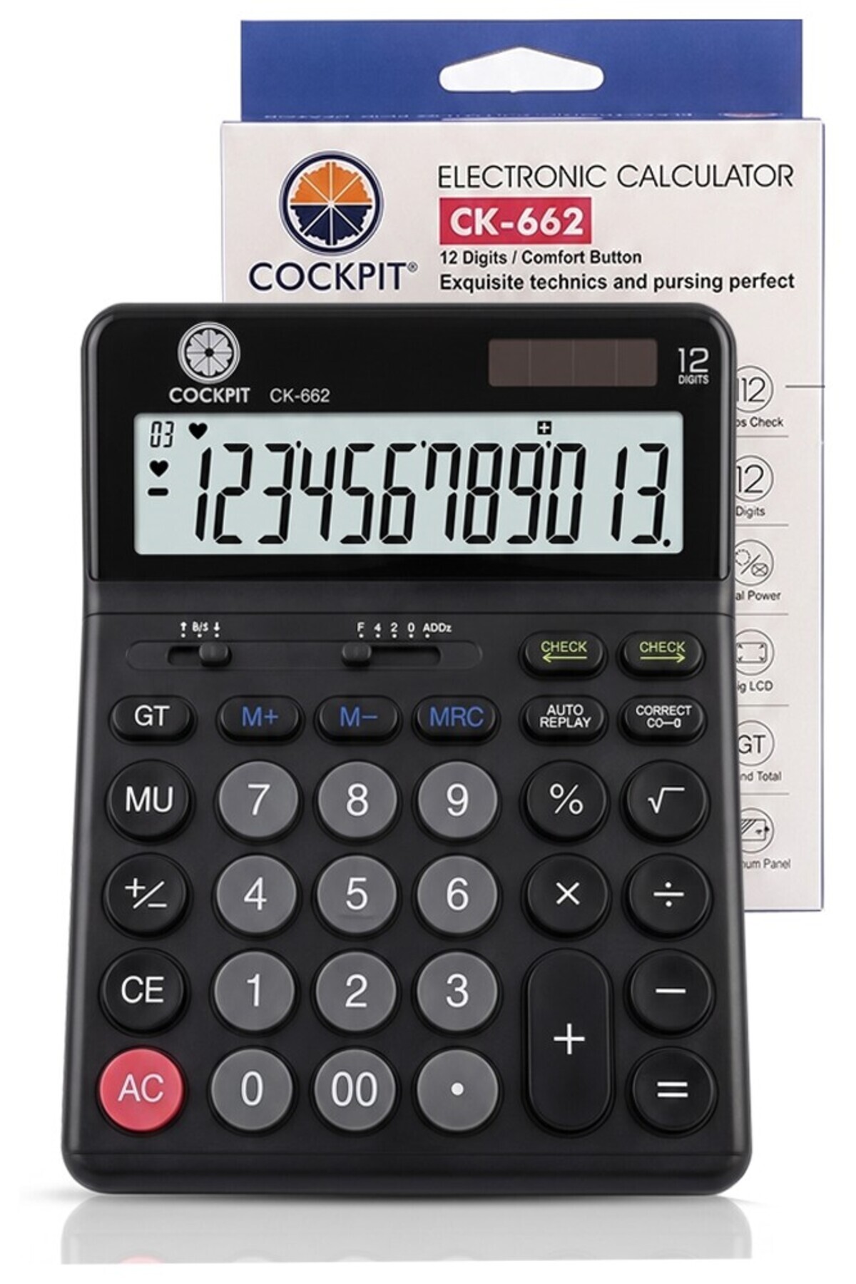Artlantis Hesap Makinesi Siyah 14x19 cm 1 Adet Cockpıt Ck-662 12 Haneli Büyük Boy Hafızalı Ofis Büro Masaüstü