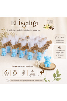 F&A Candle Kişiye Özel El Yapımı Mavi Ayıcık Mum – Vanilya Kokulu Nikah Nişan...