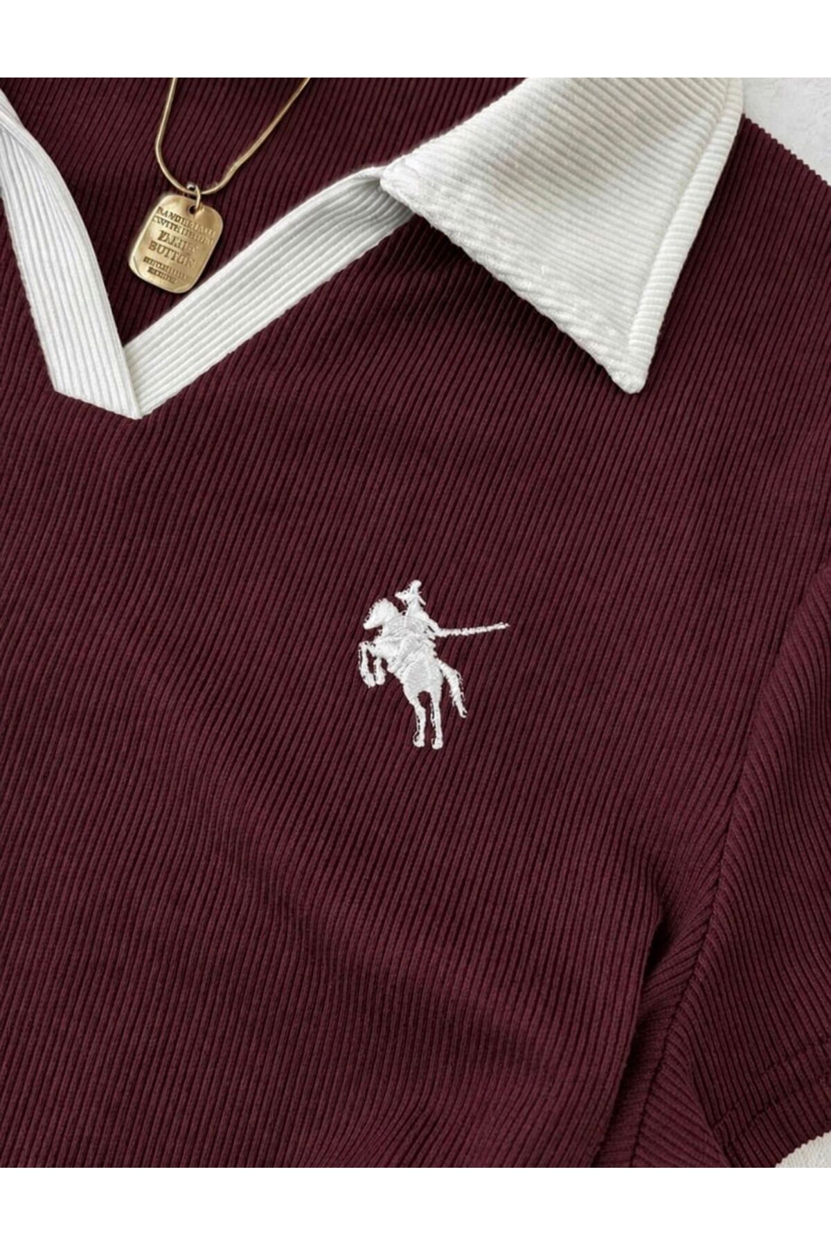Gofeel  Soul Renkli Polo Yaka Nakışlı Büzgülü Bluz - Görsel 3