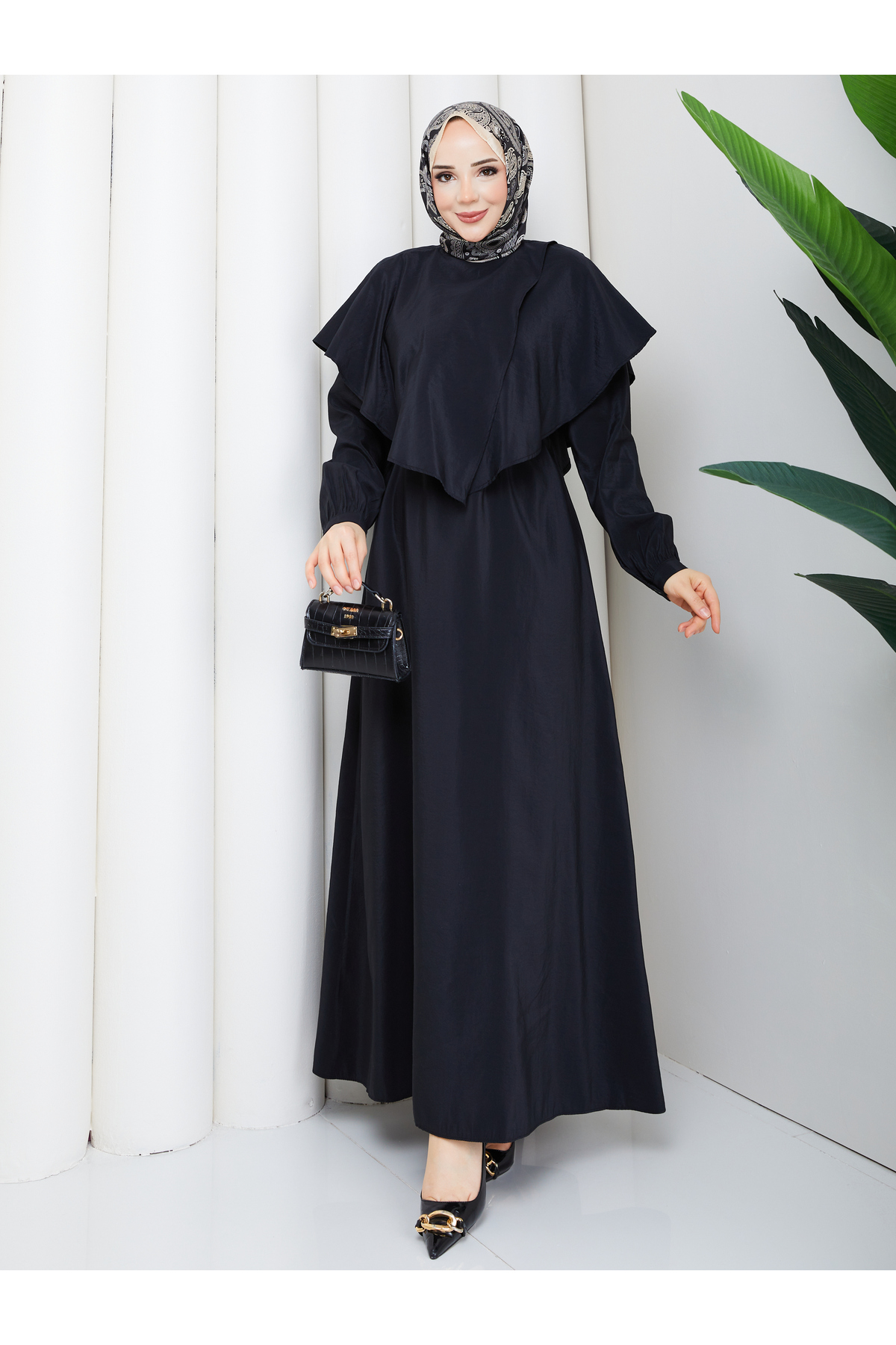 Cloaked Piping Detailed Modest Dress RC6046
