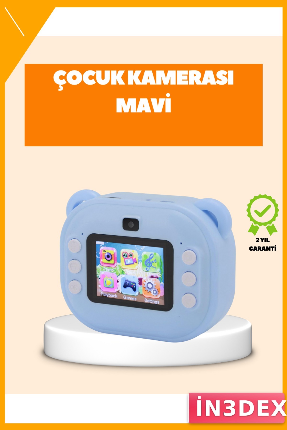 İN3DEX Çocuklar İçin Termal Baskılı Anında Fotoğraf Makinesi 24MP Çift Lens