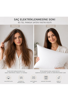 HOMEPLUS GOLD COLLECTİON 83 Tel Çizgili Beyaz Pamuk Saten Yastık Kılıfı 50x70...