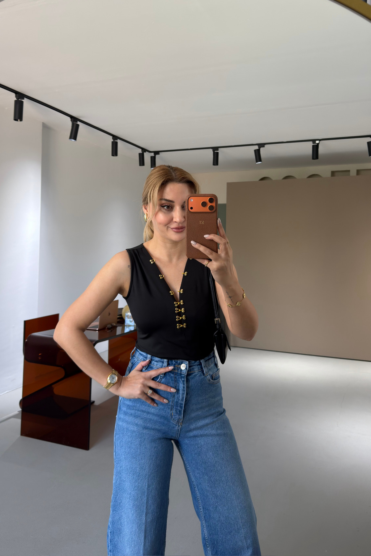 Black Blouse with Staple
