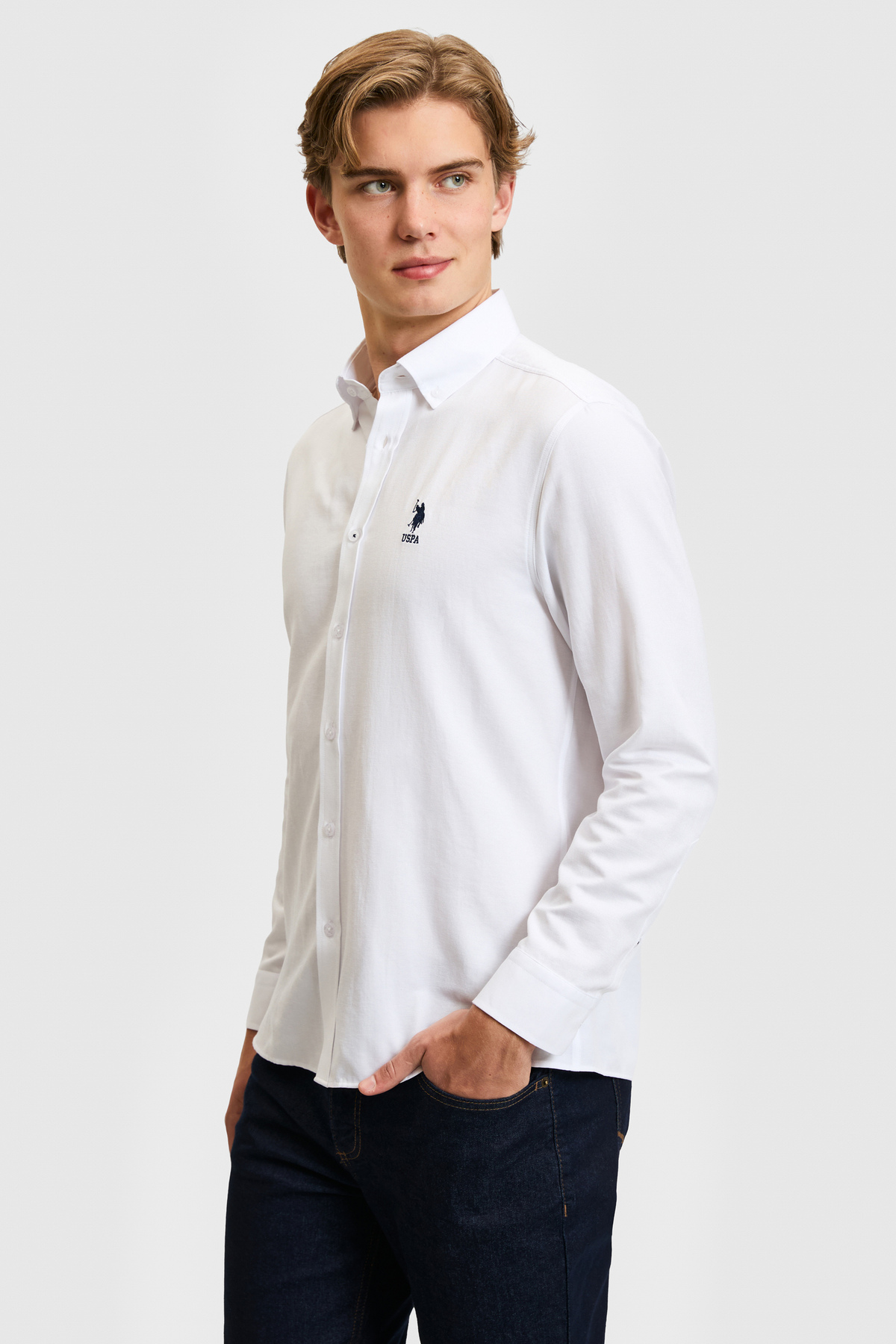 U.S. Polo Assn. Erkek Beyaz Uzun Kollu Basic Gömlek 50320276-VR013 — سفید