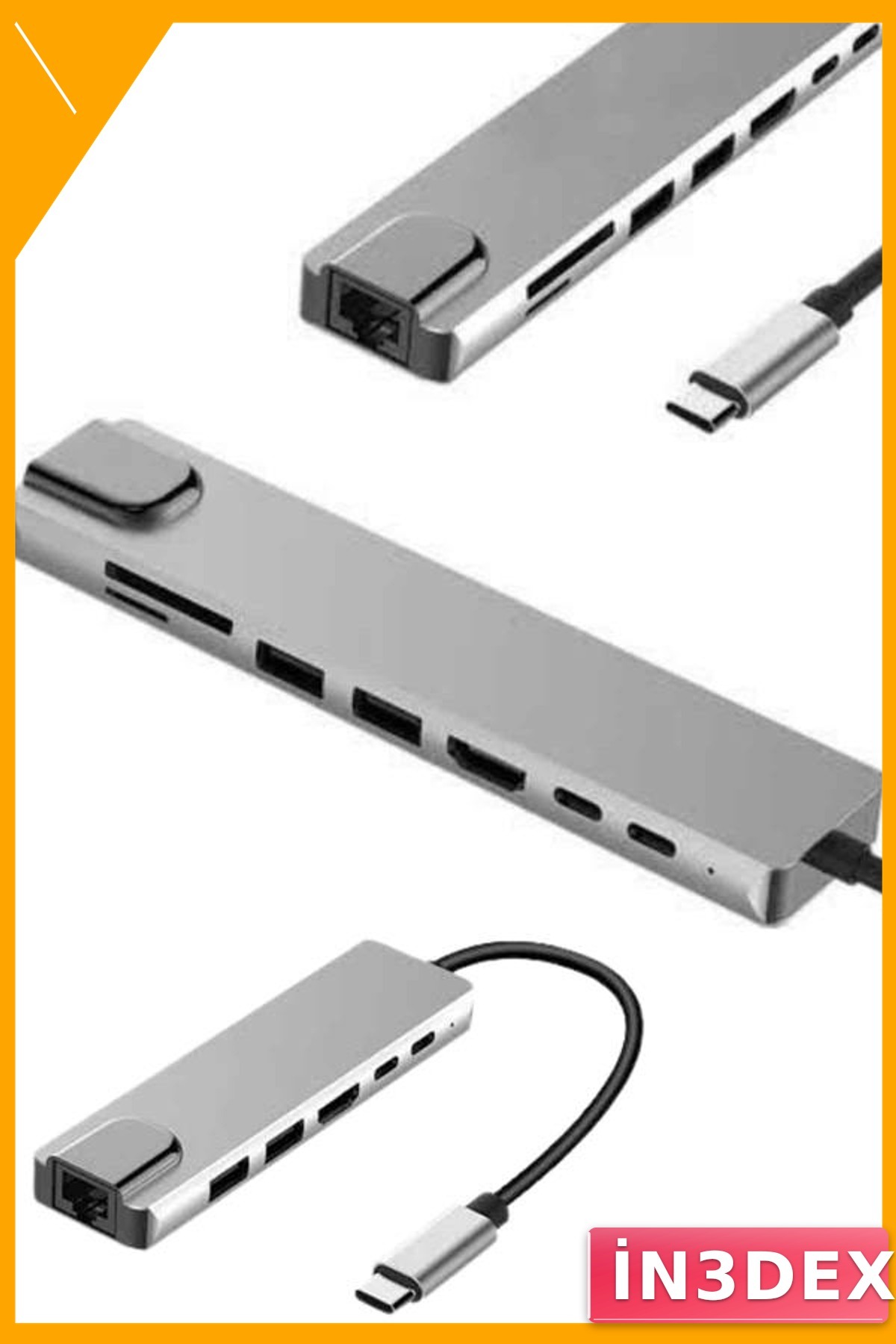 8 Portlu Type C Hub USB 3.0 SD TF Ethernet Çoğaltıcı