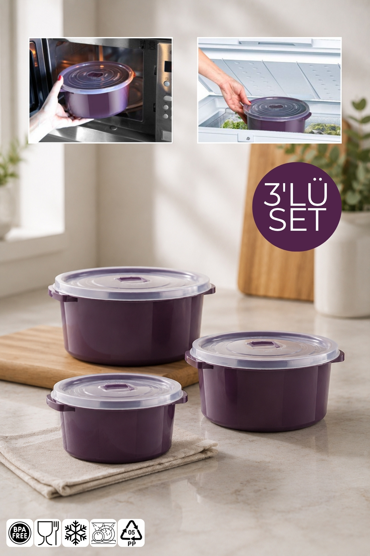 Nandy Home 3'lü Set Mikrodalga Ve Difrizde Kullanılabilen Saklama